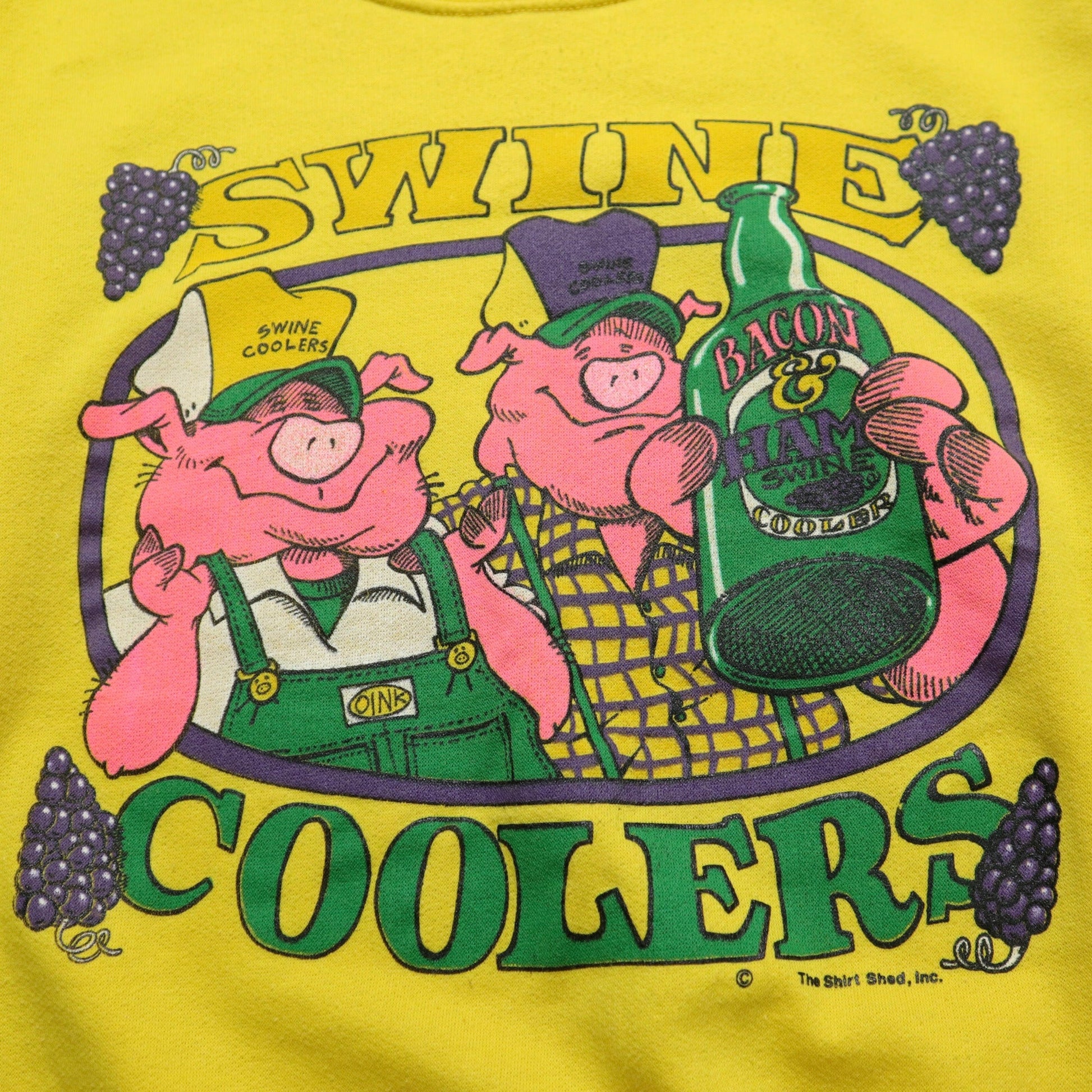 1980s 美國製 Swine Coolers Sweatshirt 豬豬黃色短袖衛衣 - 富士鳥古著