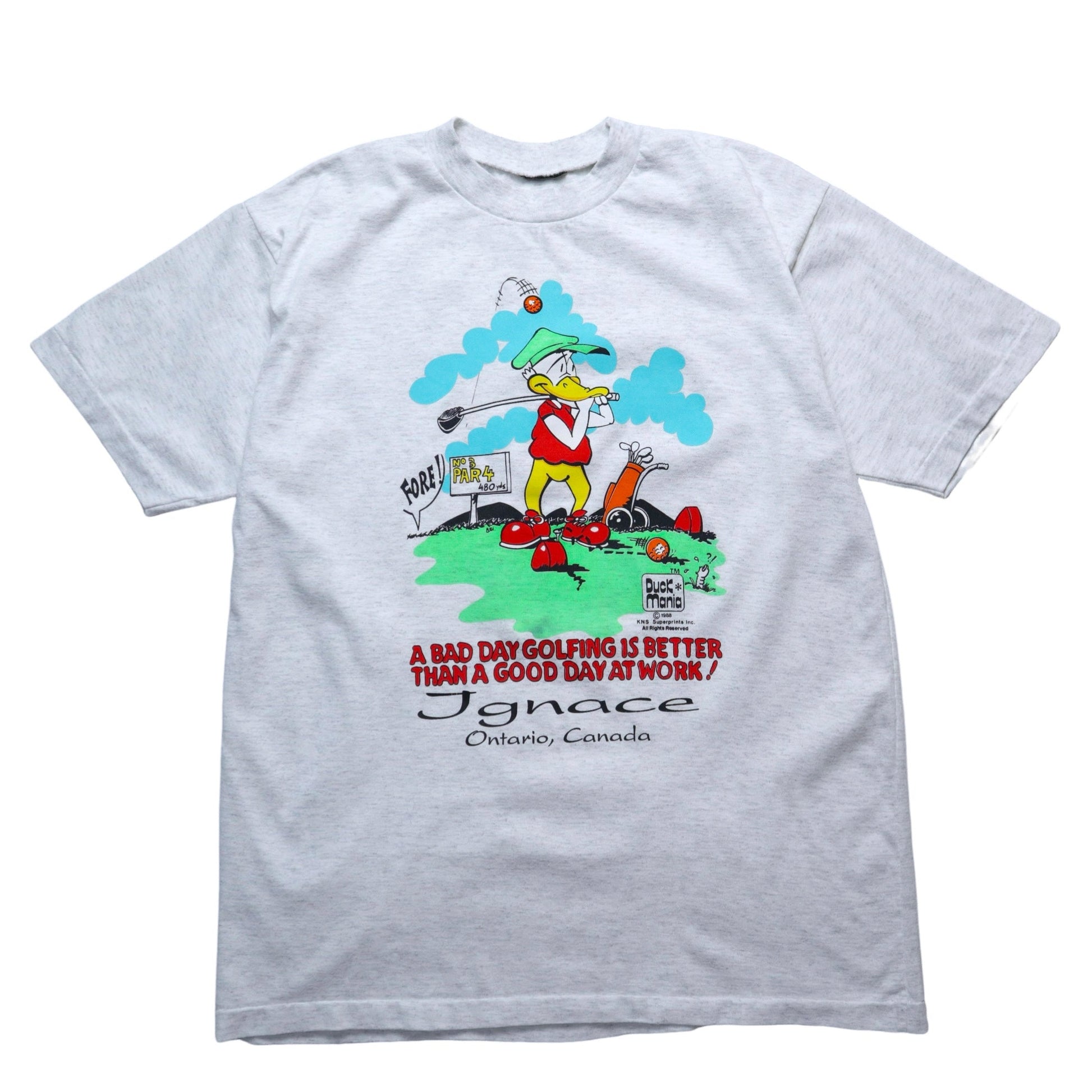 1988 鴨子打高爾夫膠印T-Shirt - 富士鳥古著