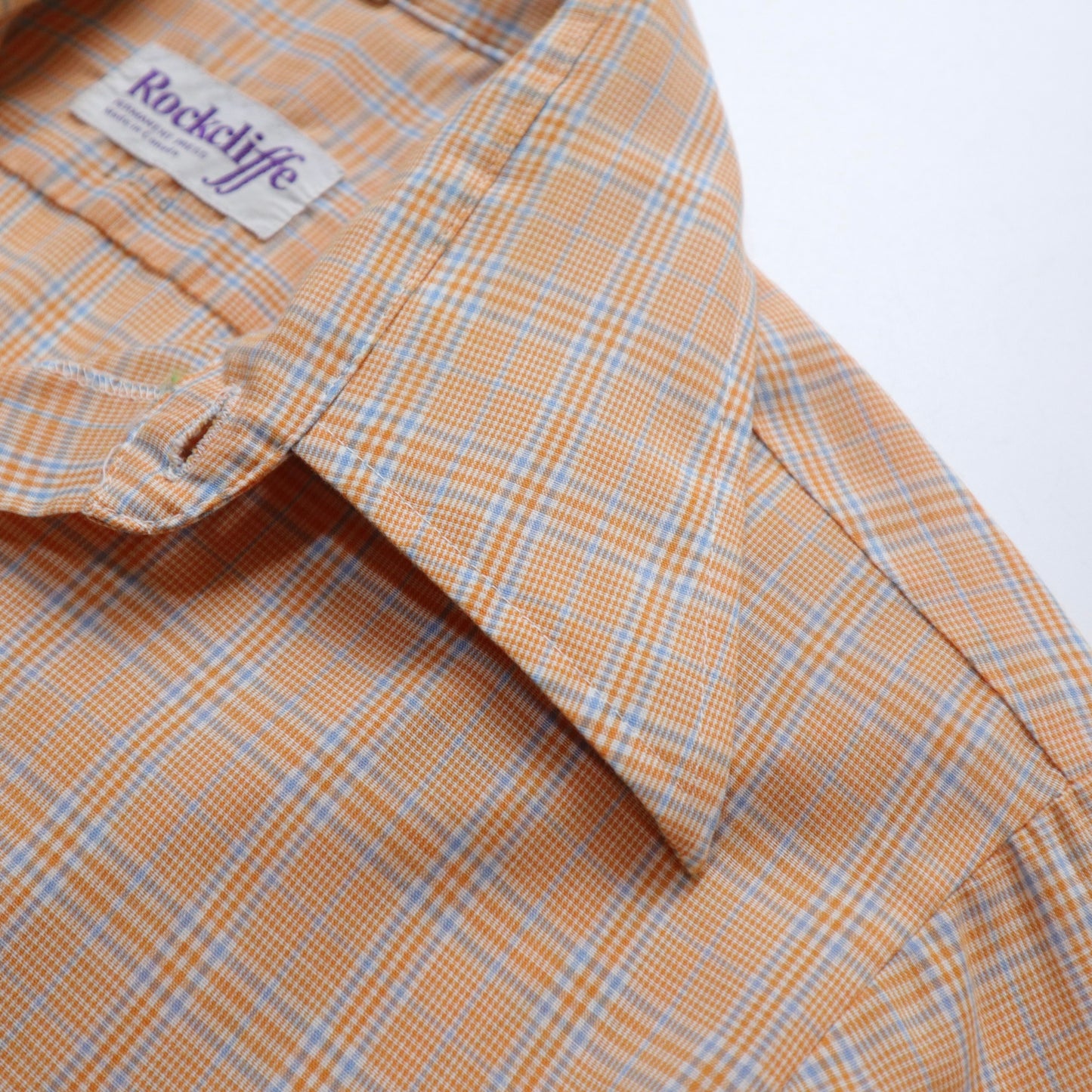 1970s Rockcliffe orange plaid arrow collar shirt made in Canada