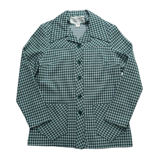 1970s green houndstooth cardigan collar shirt