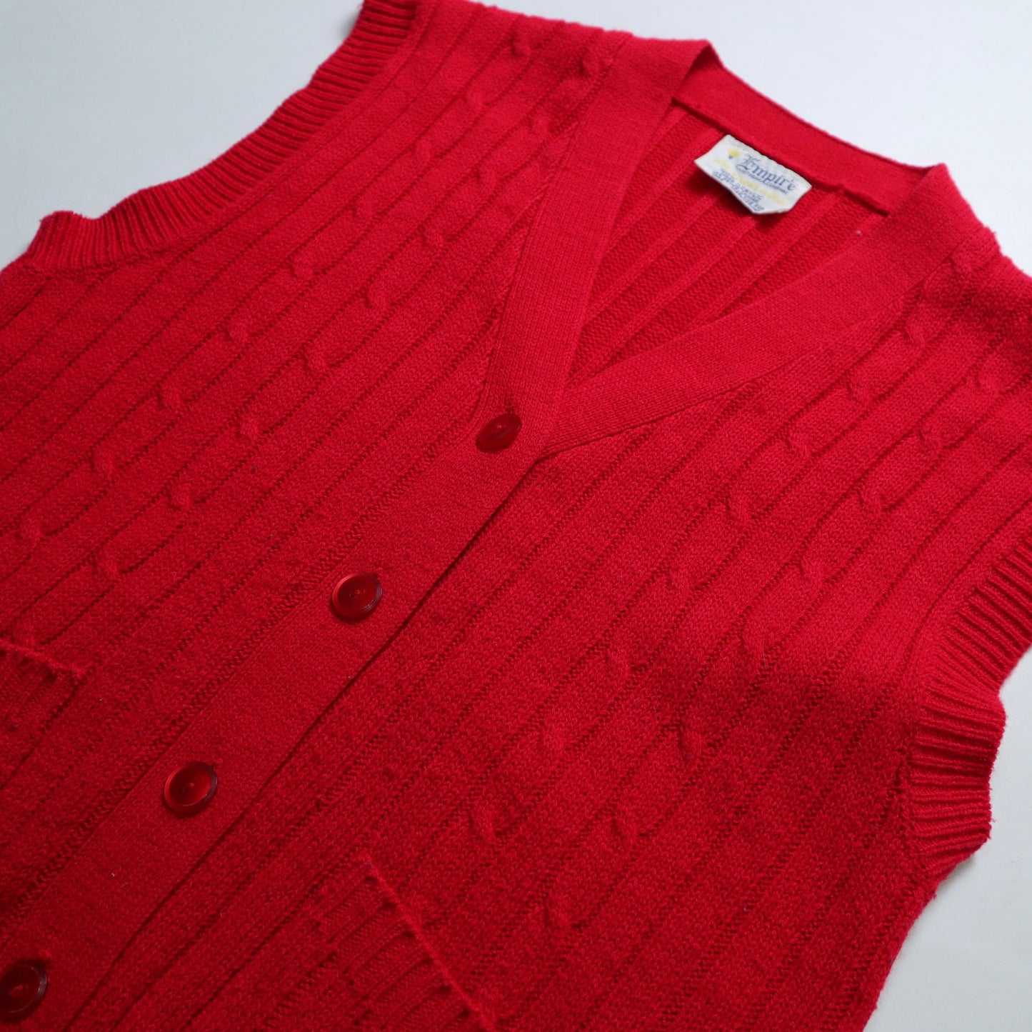 70's red hemp rope knitted vest plain breasted vest made in Taiwan