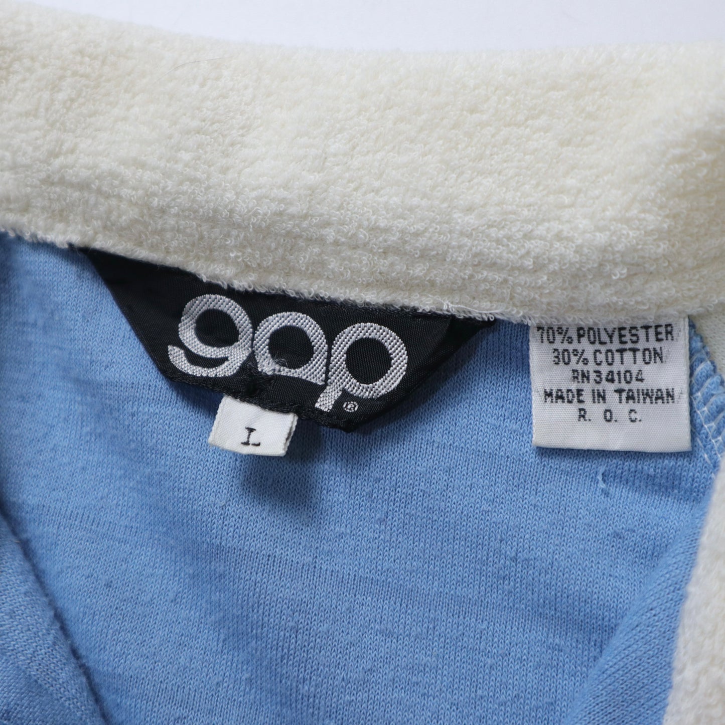 70-80s gap 台灣製 藍白拼色條紋毛巾布上衣