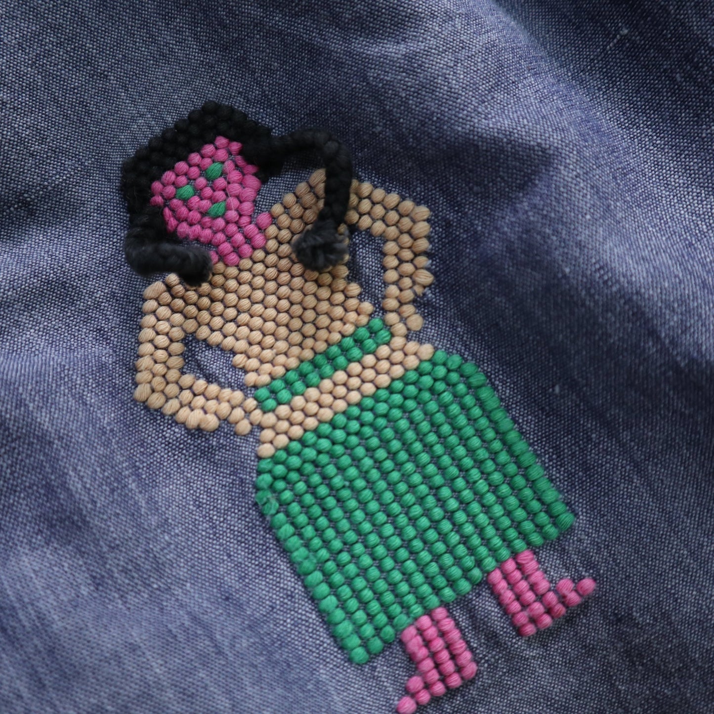 （27W) 80s 瓜地馬拉手工人偶刺繡 青年布半身裙 - 富士鳥古著