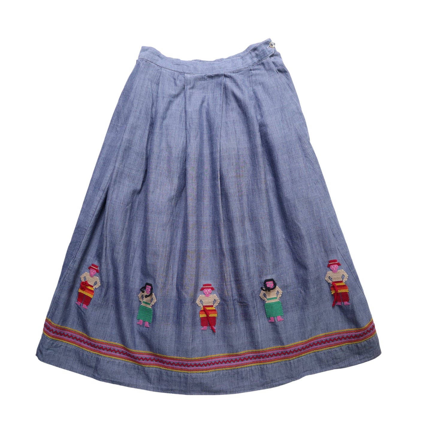 （27W) 80s 瓜地馬拉手工人偶刺繡 青年布半身裙 - 富士鳥古著