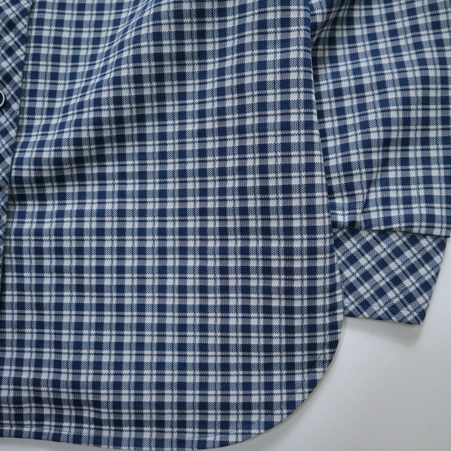 1970s blue and white plaid double pocket arrow collar shirt