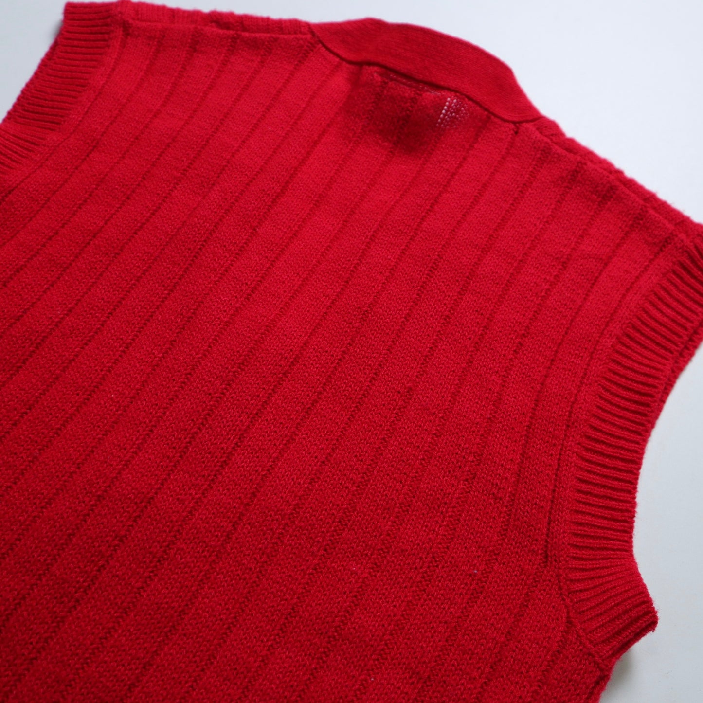 70's 台灣製 紅色麻繩針織背心 素面排扣背心