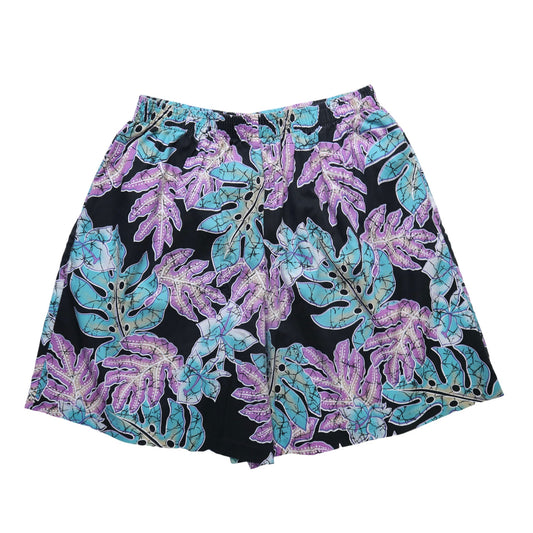 (30 - 35W)80 - 90s Hilo Hattie 夏威夷製 黑色滿版熱帶葉短褲 - 富士鳥古著