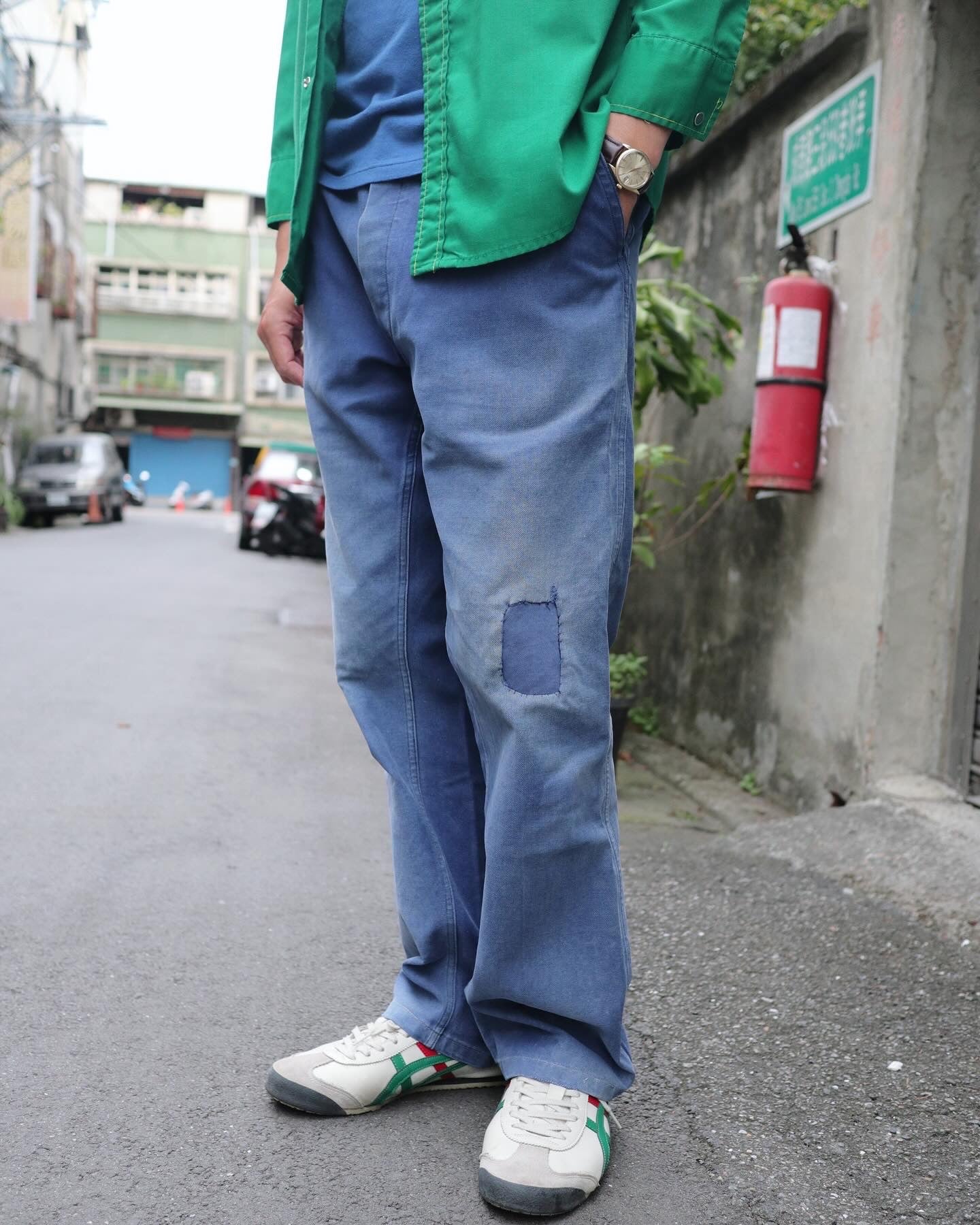 34W) 1960's KIDUR Faded cotton work trousers French work pants