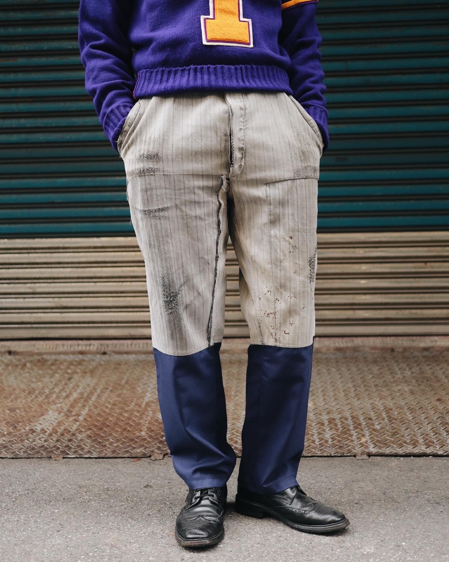 （35 - 36W) 1930's 法國補丁工作褲 Buckle Back - 富士鳥古著