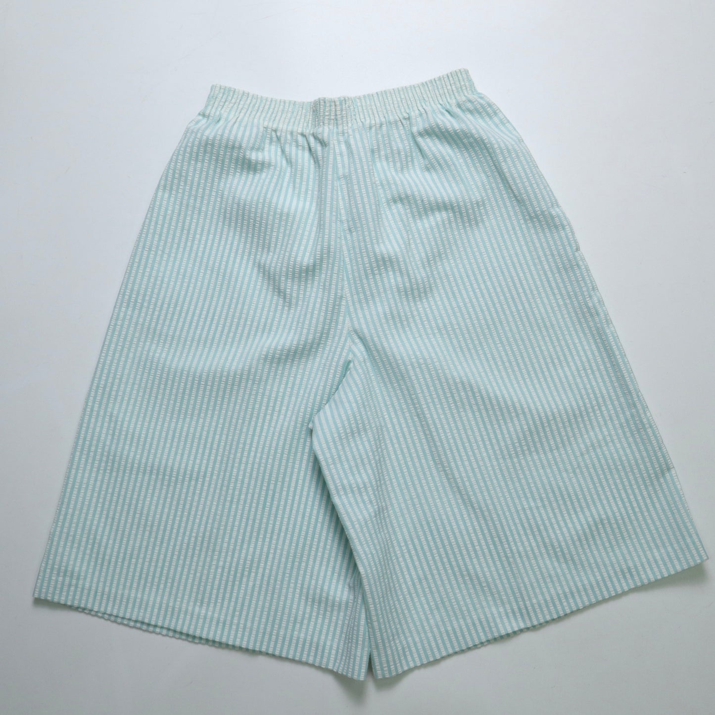 1980s American-made blue and white three-dimensional striped shorts