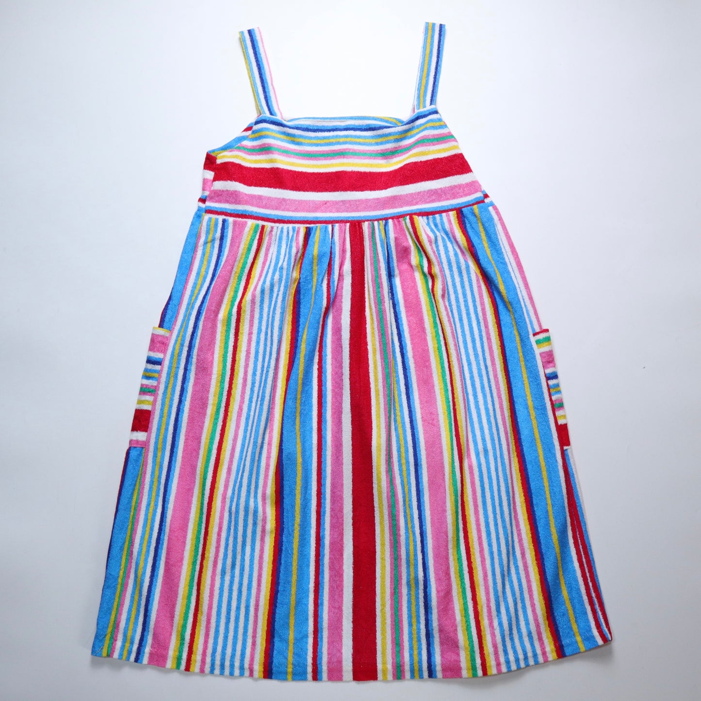 70-80s 彩色條紋毛巾布背心洋裝
