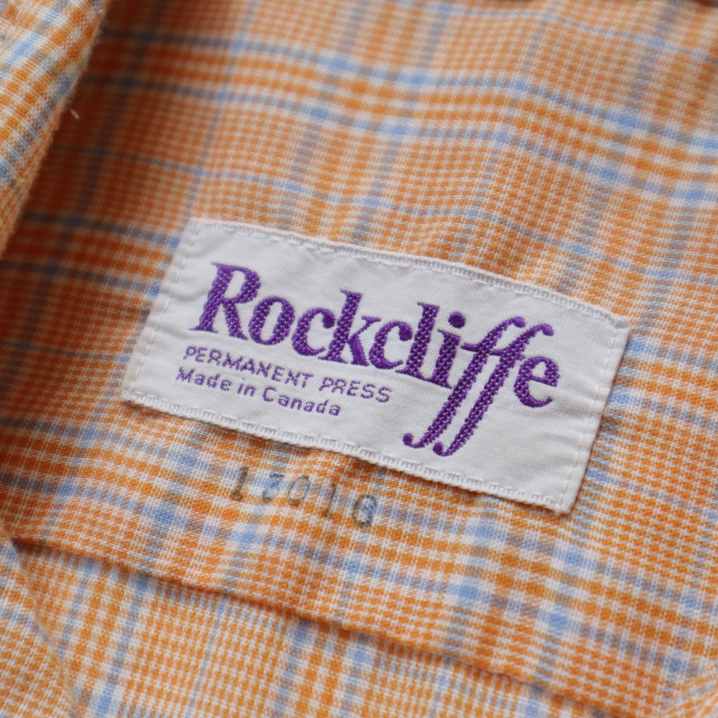 1970s Rockcliffe orange plaid arrow collar shirt made in Canada