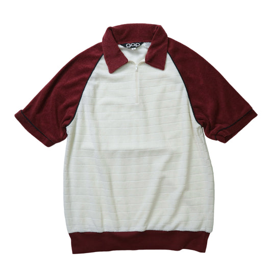 70-80s gap 台灣製 紅白拼色條紋毛巾布上衣