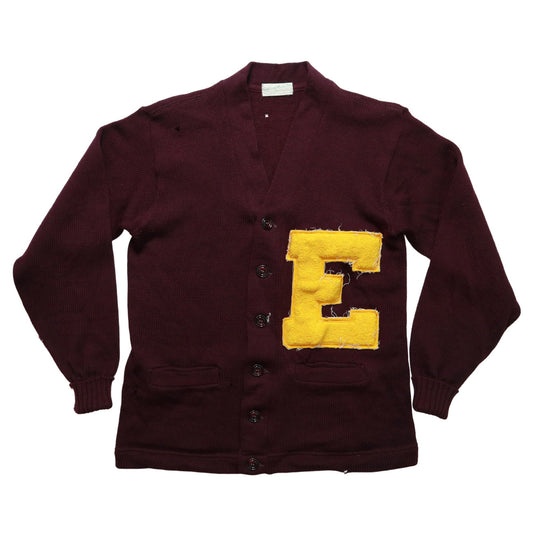 50 - 60s Wool Letterman Sweater "E”Patch Cardigan - 富士鳥古著