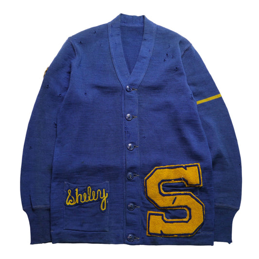 50's Wool Letterman Sweater "S" Patch Cardigan - 富士鳥古著