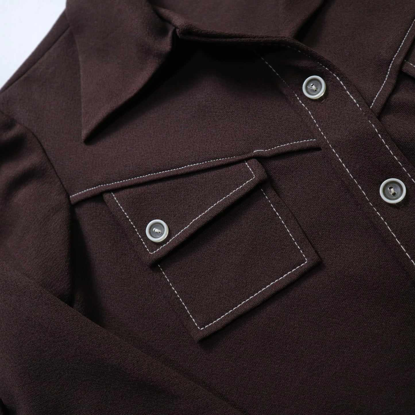 1970s Brown Arrow Collar Double Pocket Girls' Shirt