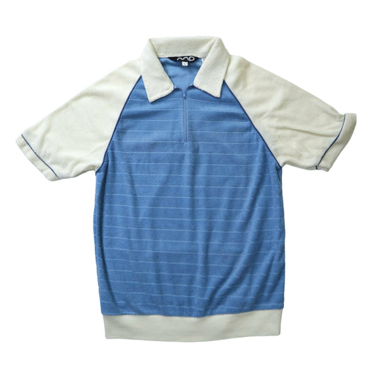 70-80s gap 台灣製 藍白拼色條紋毛巾布上衣