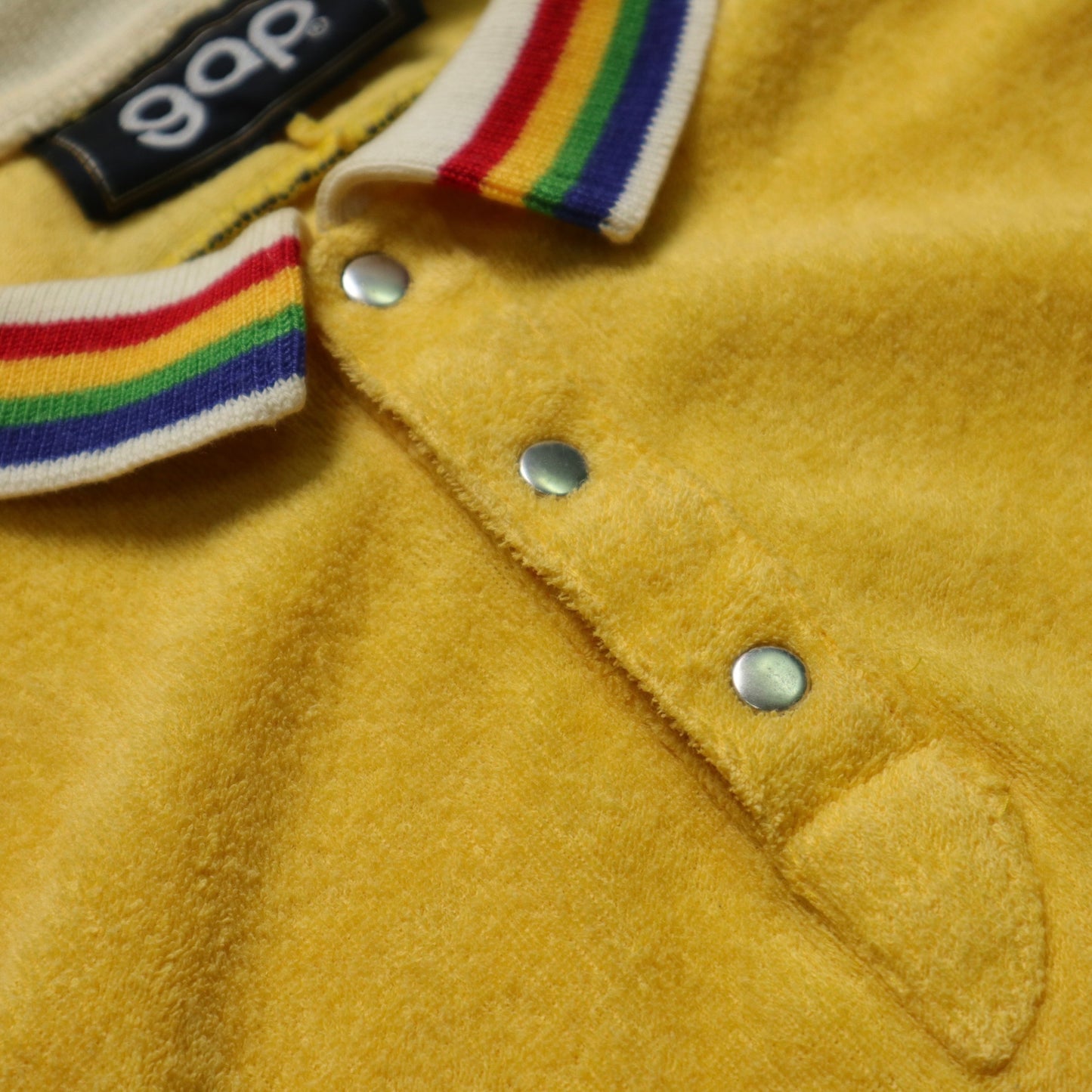 70-80s gap 黃底彩虹領毛巾布上衣 Terry cloth