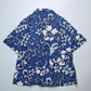60-70s Barkcloth 夏威夷製 Haleaka Fashions 藍底印花夏威夷襯衫 - 富士鳥古著