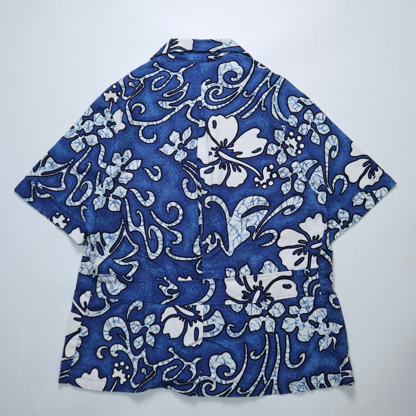 60-70s Barkcloth 夏威夷製 Haleaka Fashions 藍底印花夏威夷襯衫 - 富士鳥古著