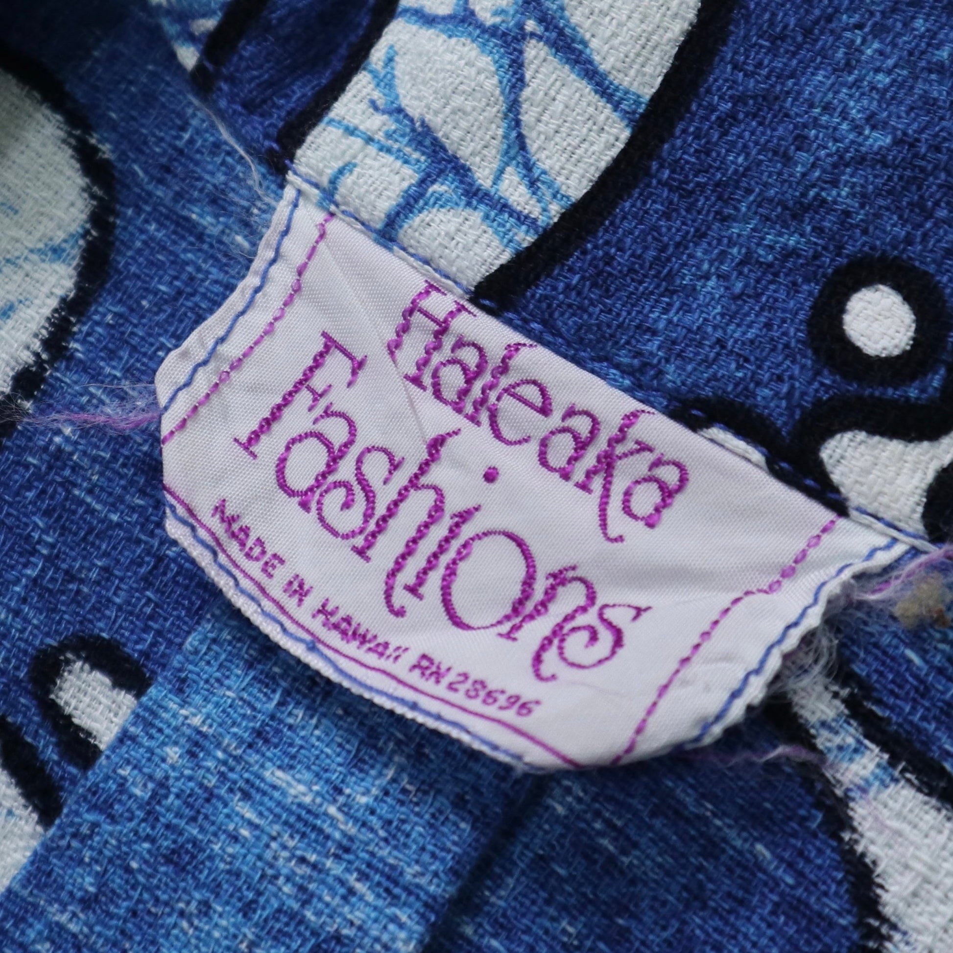60-70s Barkcloth 夏威夷製 Haleaka Fashions 藍底印花夏威夷襯衫 - 富士鳥古著