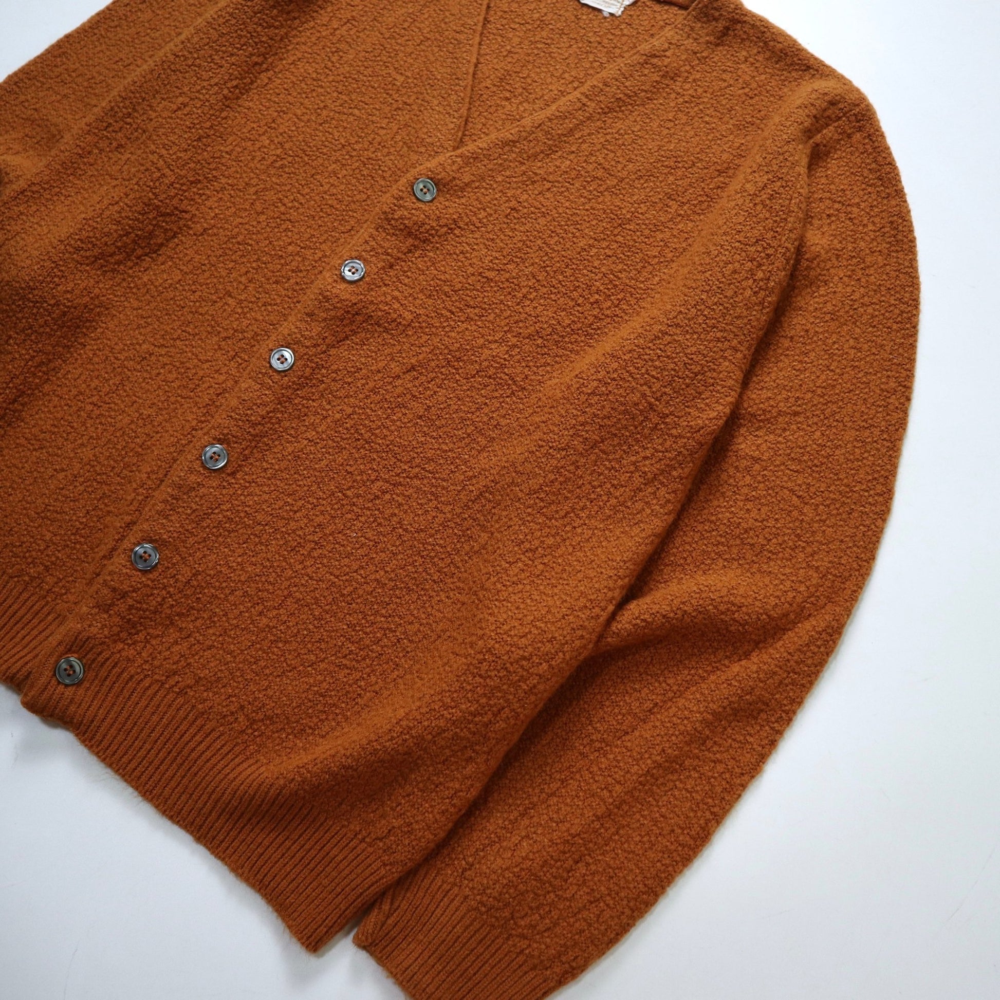 60s 焦糖色顆粒感織紋針織衫 針織外套 - 富士鳥古著