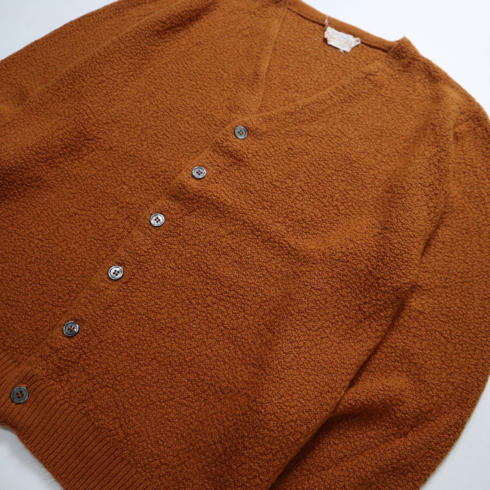 60s 焦糖色顆粒感織紋針織衫 針織外套 - 富士鳥古著