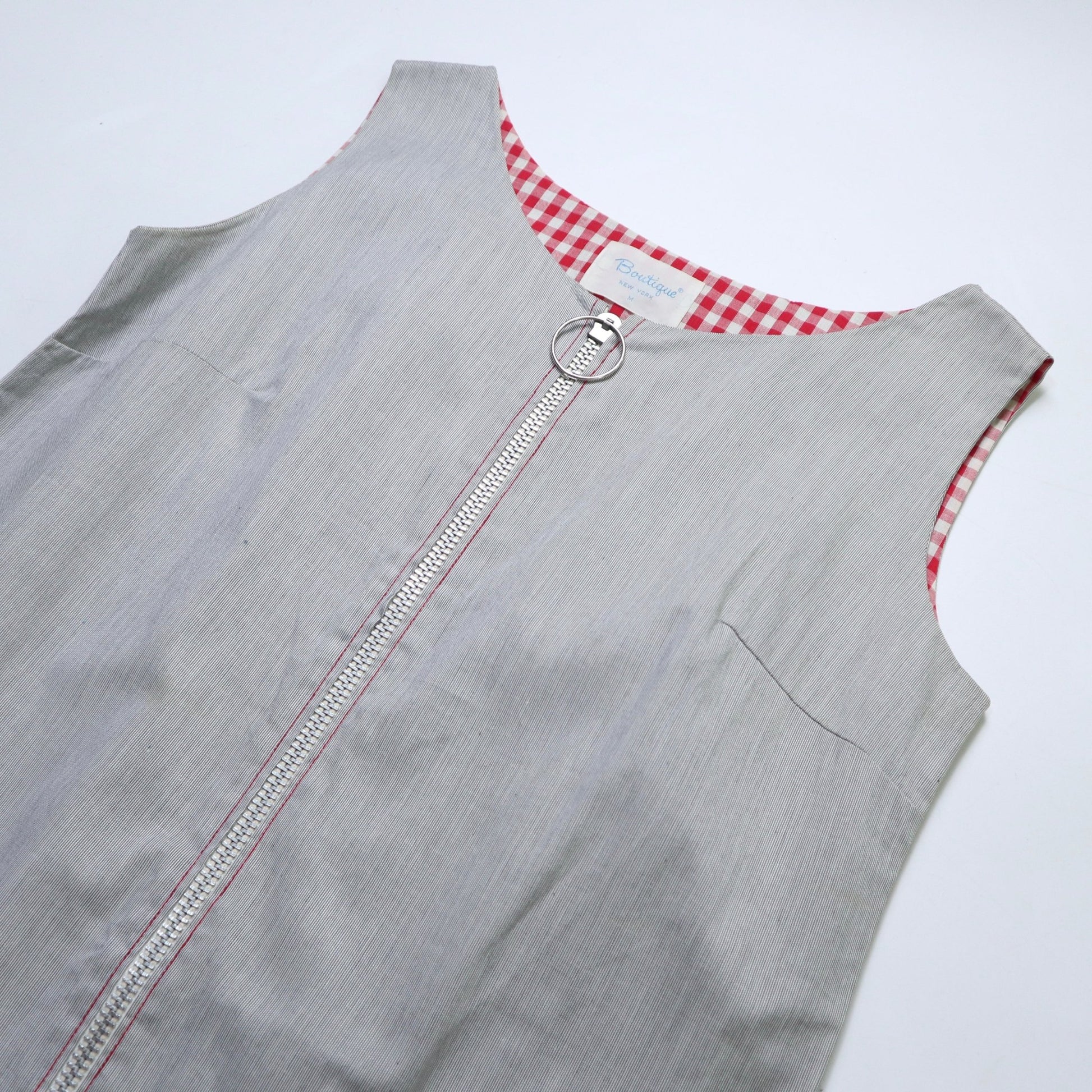 60s Boutique New York 格紋滾邊拉鍊式背心裙 - 富士鳥古著