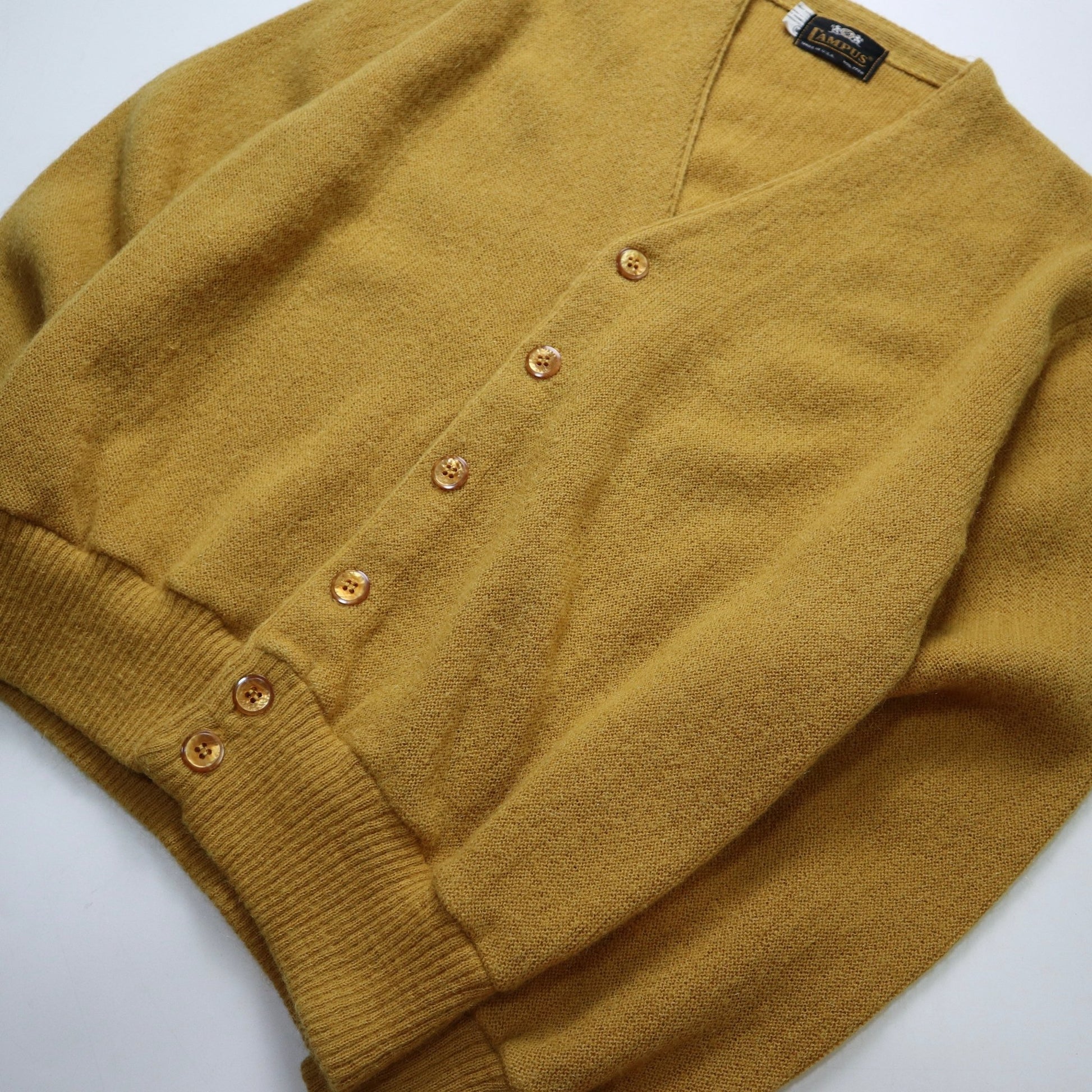 60s Campus 美國製 芥末黃素面開襟針織衫 針織外套 - 富士鳥古著