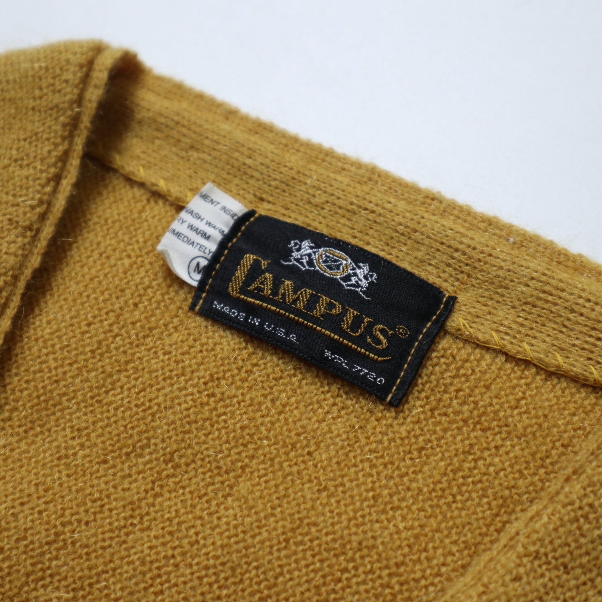 60s Campus 美國製 芥末黃素面開襟針織衫 針織外套 - 富士鳥古著