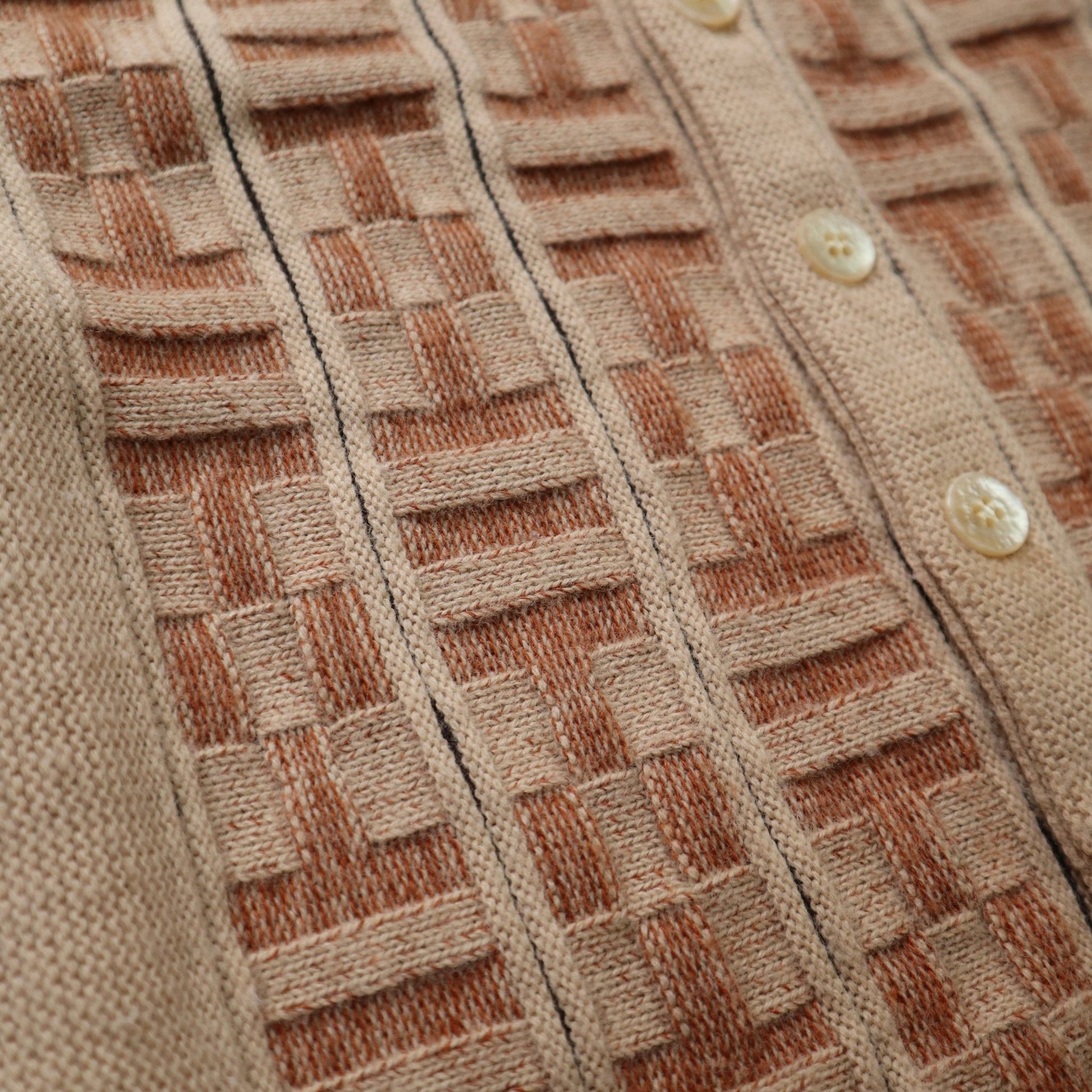 60s Campus 美國製 卡其色立體織紋針織衫 針織外套 - 富士鳥古著