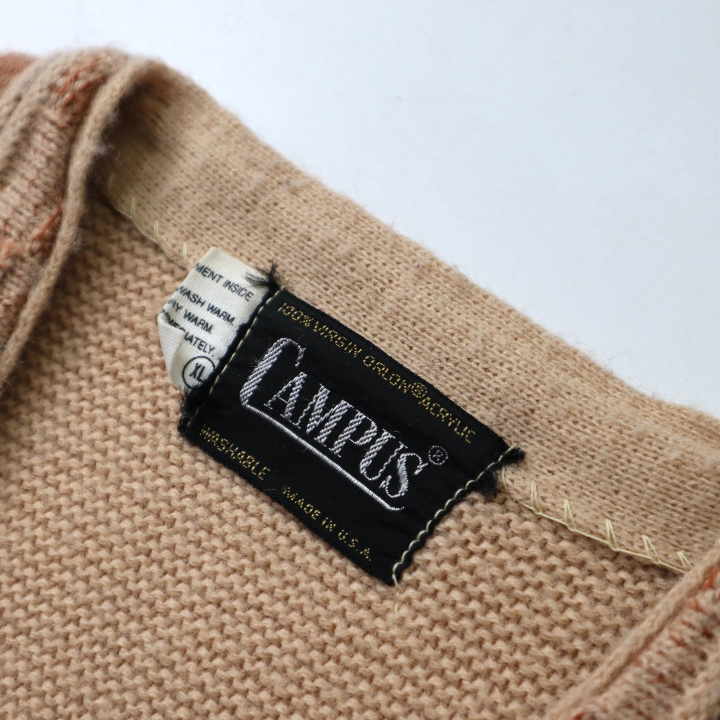 60s Campus 美國製 卡其色立體織紋針織衫 針織外套 - 富士鳥古著