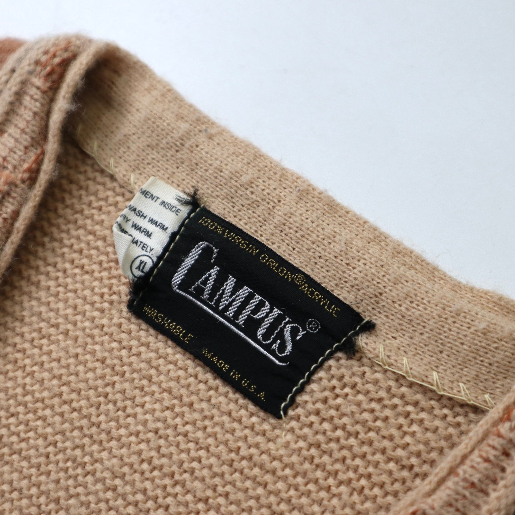 60s Campus 美國製 卡其色立體織紋針織衫 針織外套 - 富士鳥古著