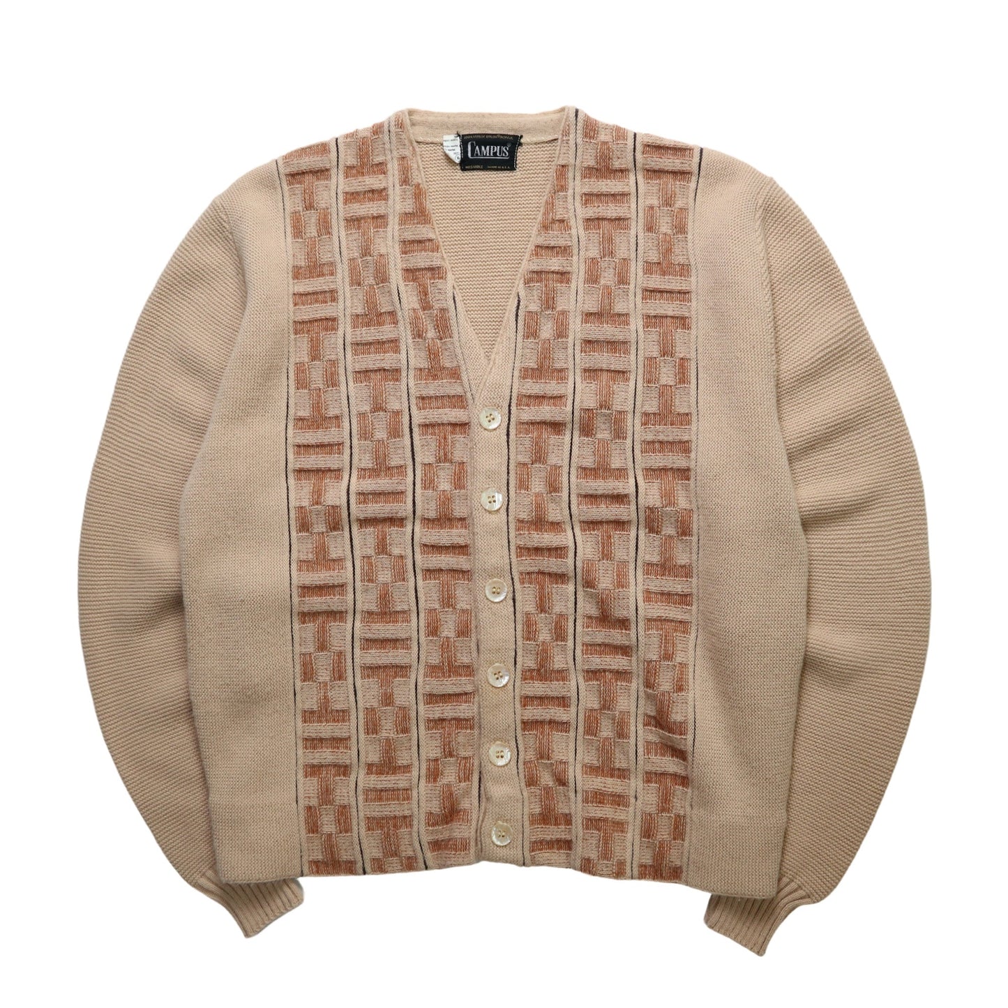 60s Campus 美國製 卡其色立體織紋針織衫 針織外套 - 富士鳥古著