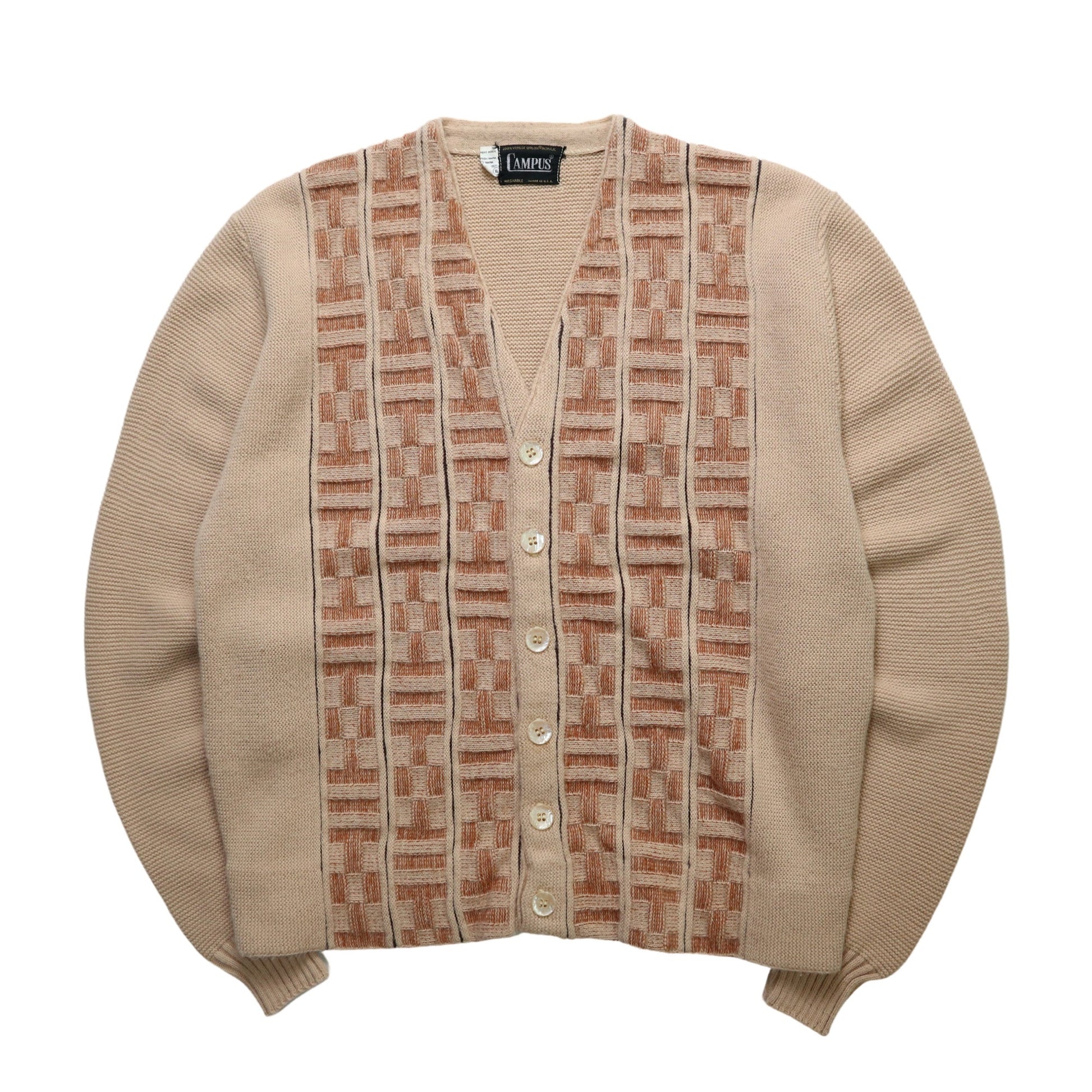 60s Campus 美國製 卡其色立體織紋針織衫 針織外套 - 富士鳥古著