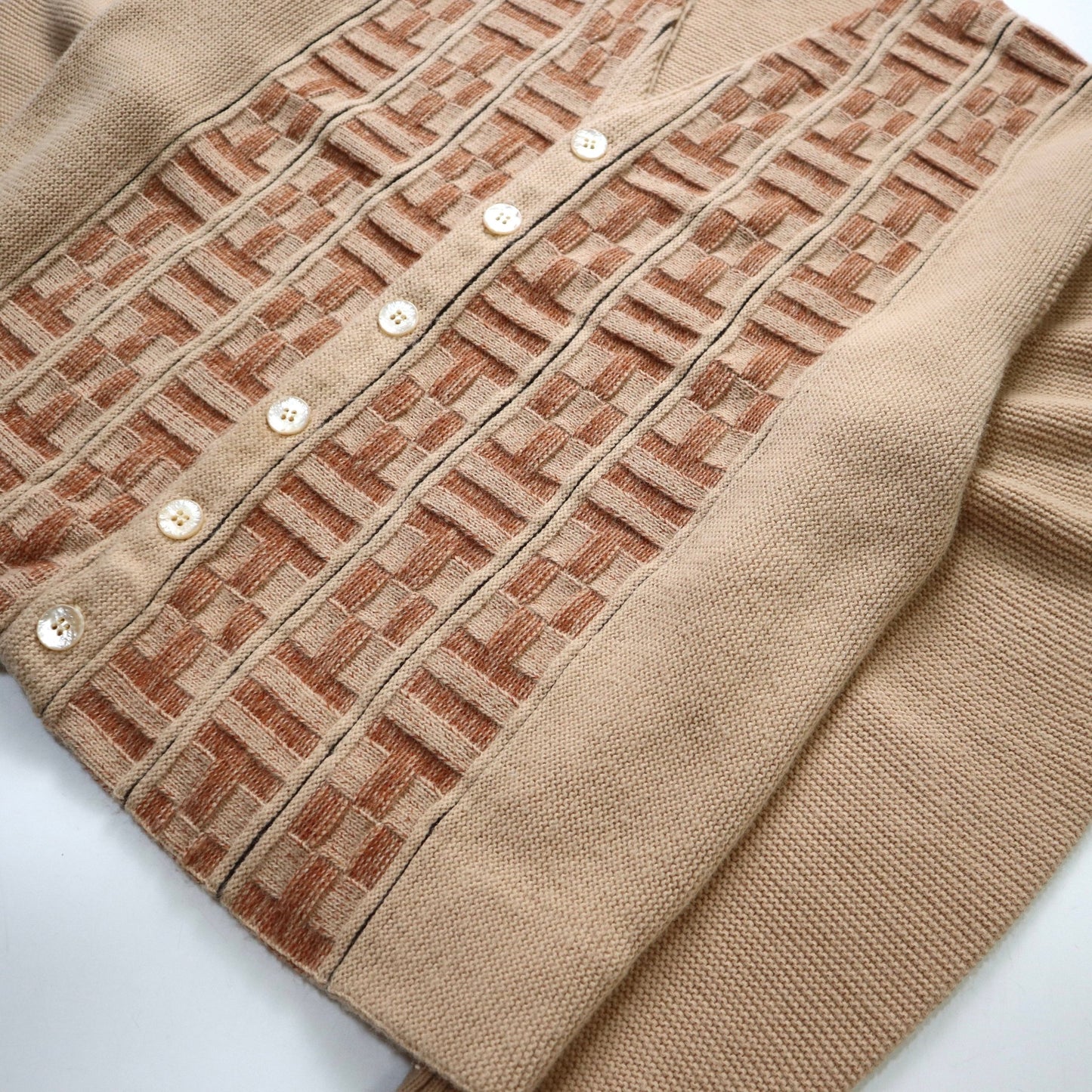 60s Campus 美國製 卡其色立體織紋針織衫 針織外套 - 富士鳥古著