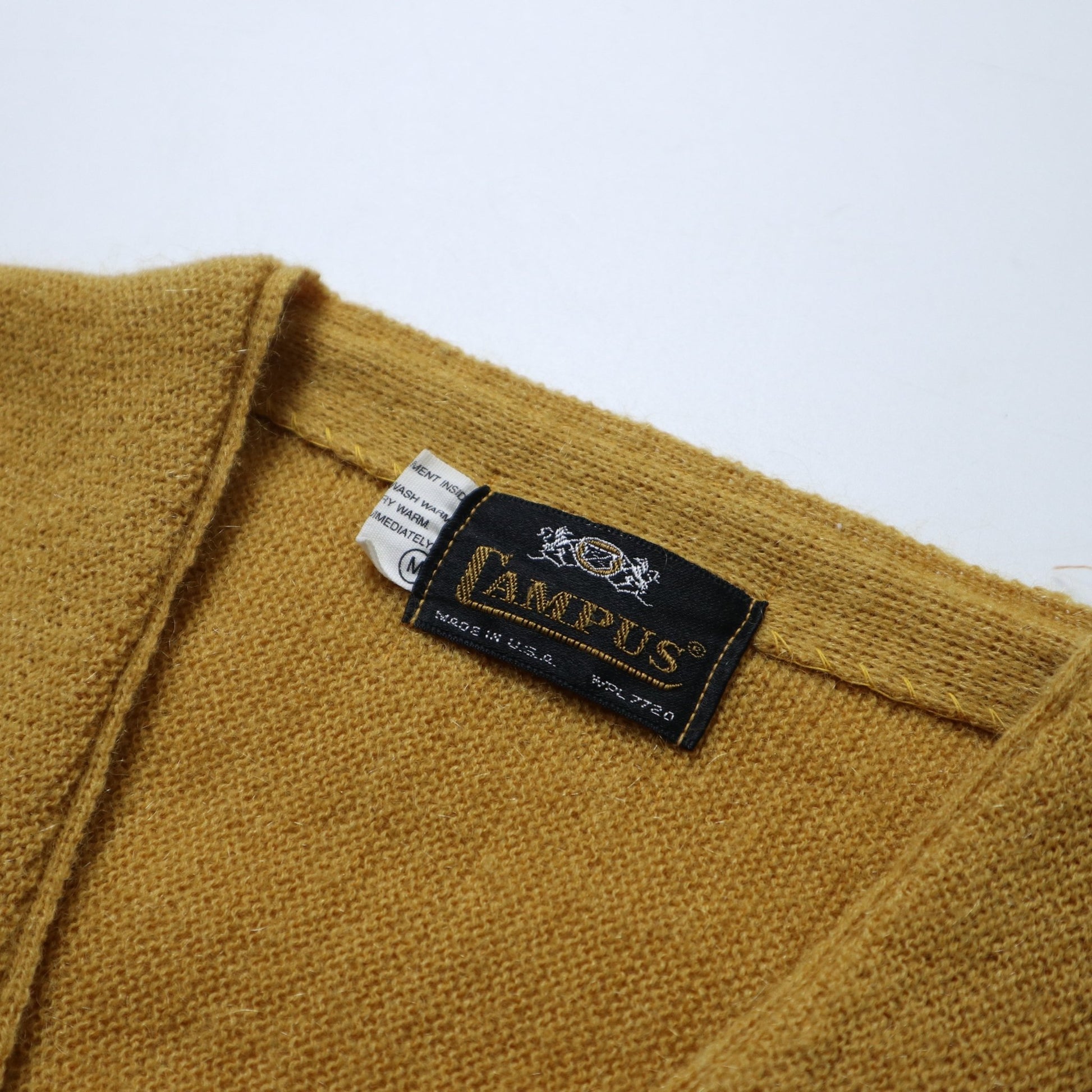 60s Campus 美國製 芥末黃素面開襟針織衫 針織外套 - 富士鳥古著