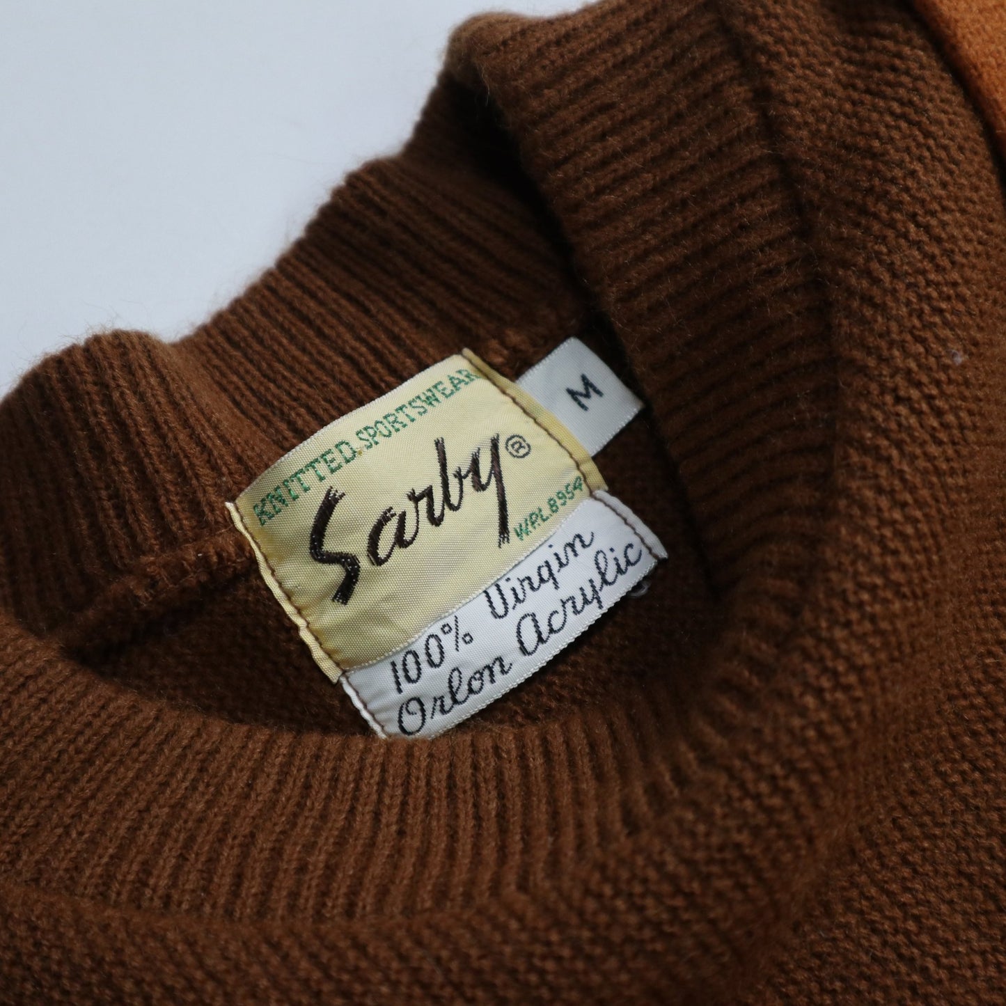60s Sarby 咖啡色拼色麻花針織衫 針織毛衣 - 富士鳥古著