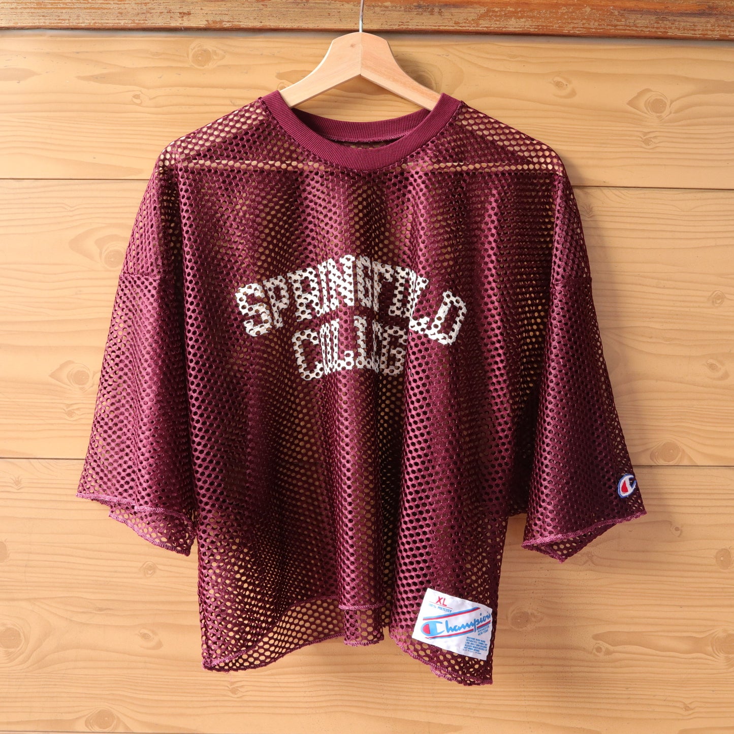 1980s Champion American made Springfield College American football hole top
