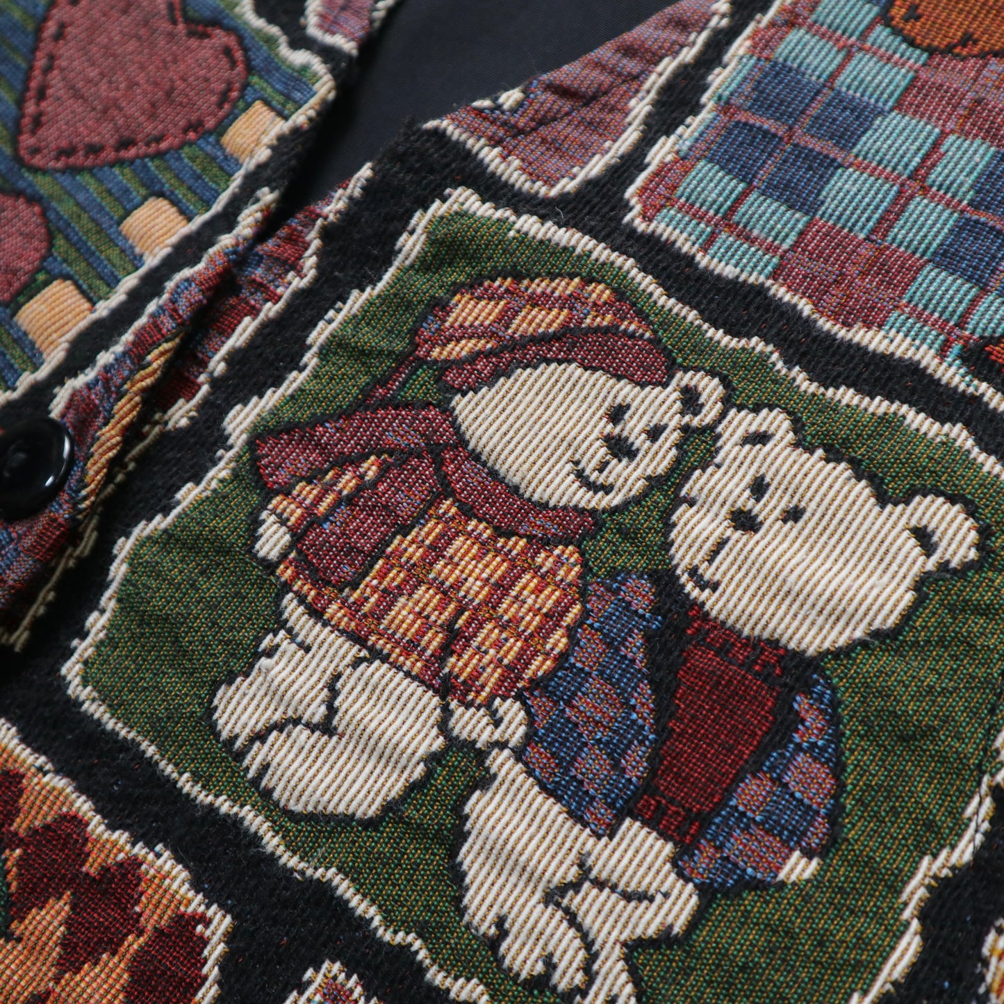 90s 美國製 小熊與企鵝刺繡花毯背心