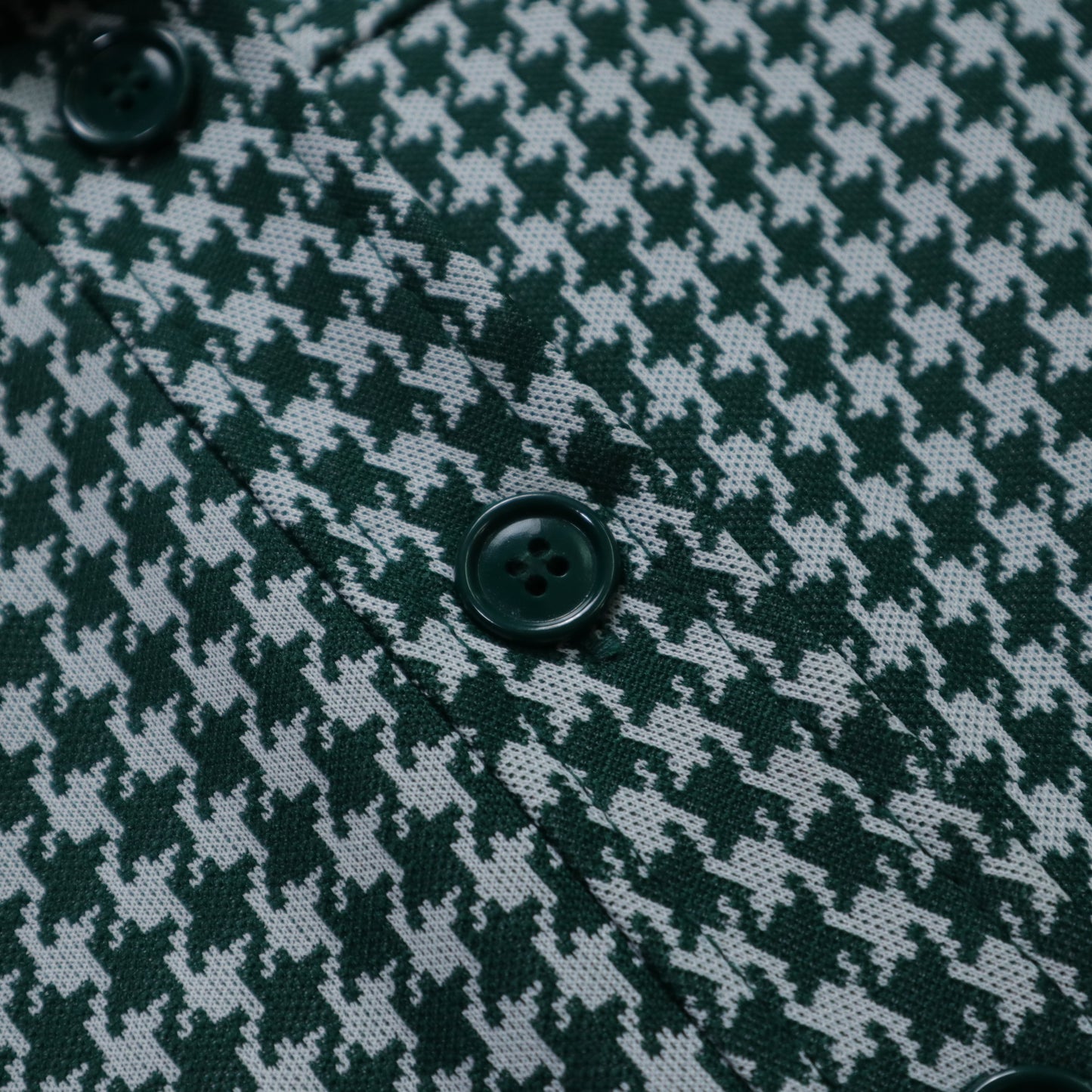 1970s 綠色千鳥格開襟箭領襯衫