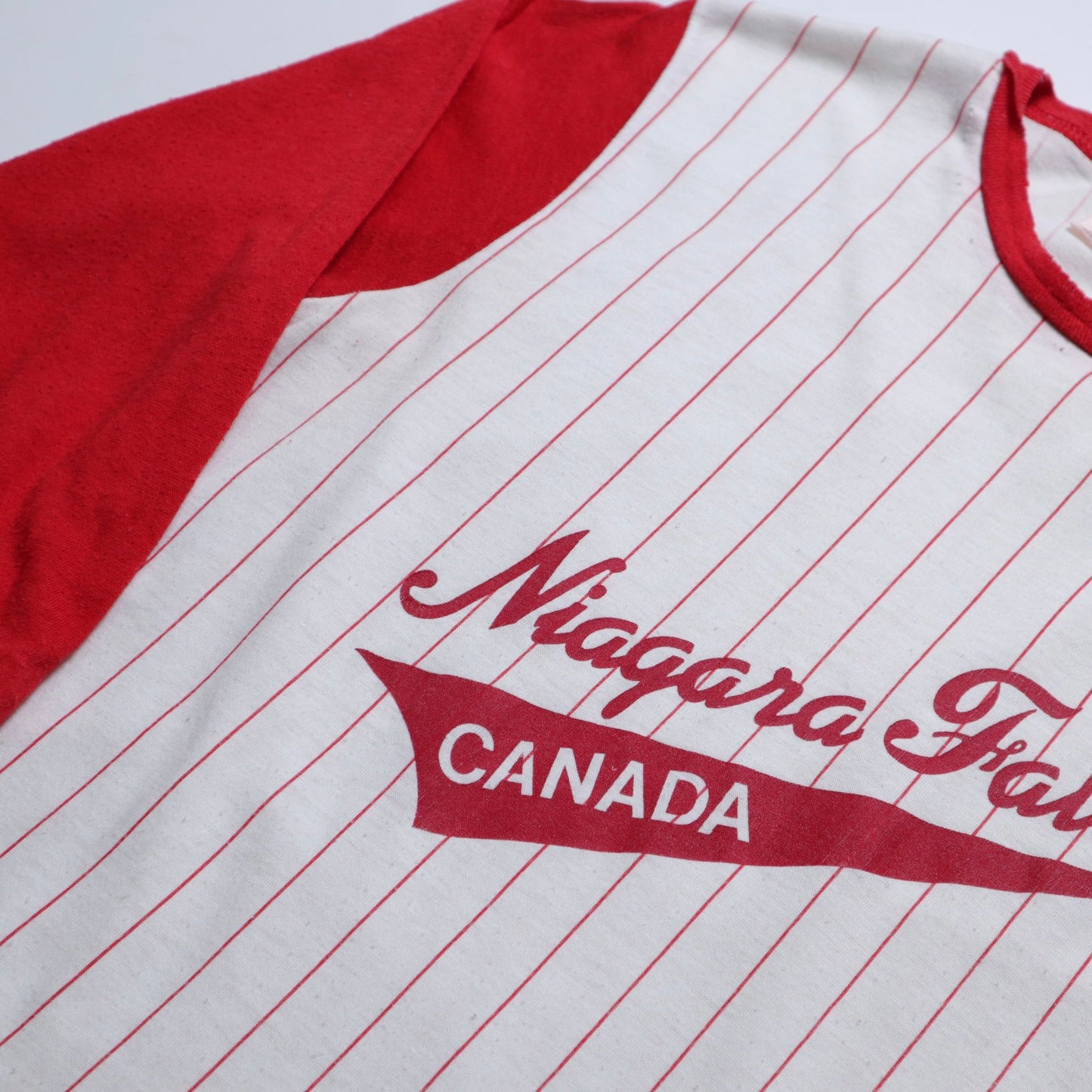 70～80年代カナダ製ナイアガラフォールズ赤白ストライプ7分袖ベースボールトップ