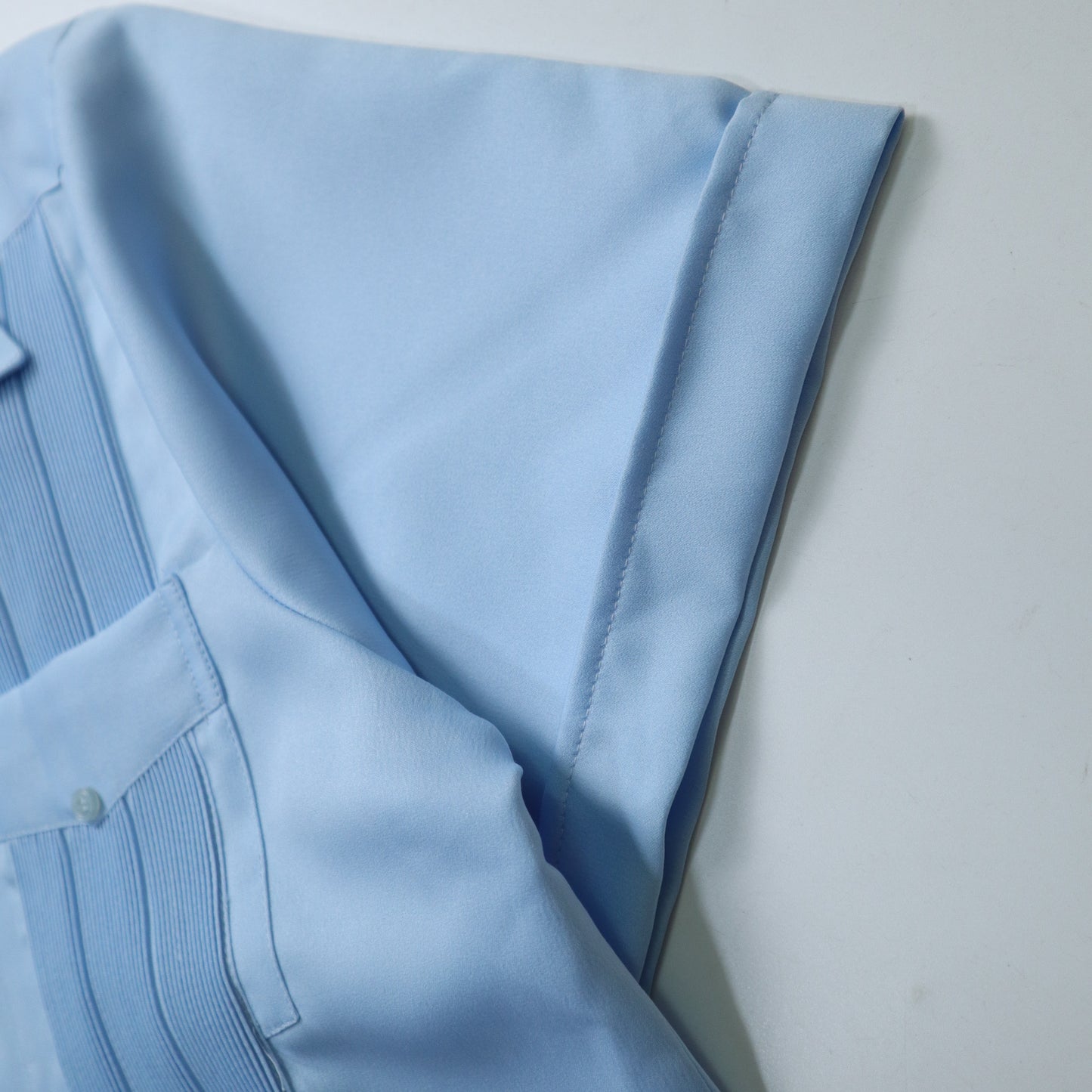80s/90s aqua blue embroidered three-dimensional striped Cuban shirt made in Mexico