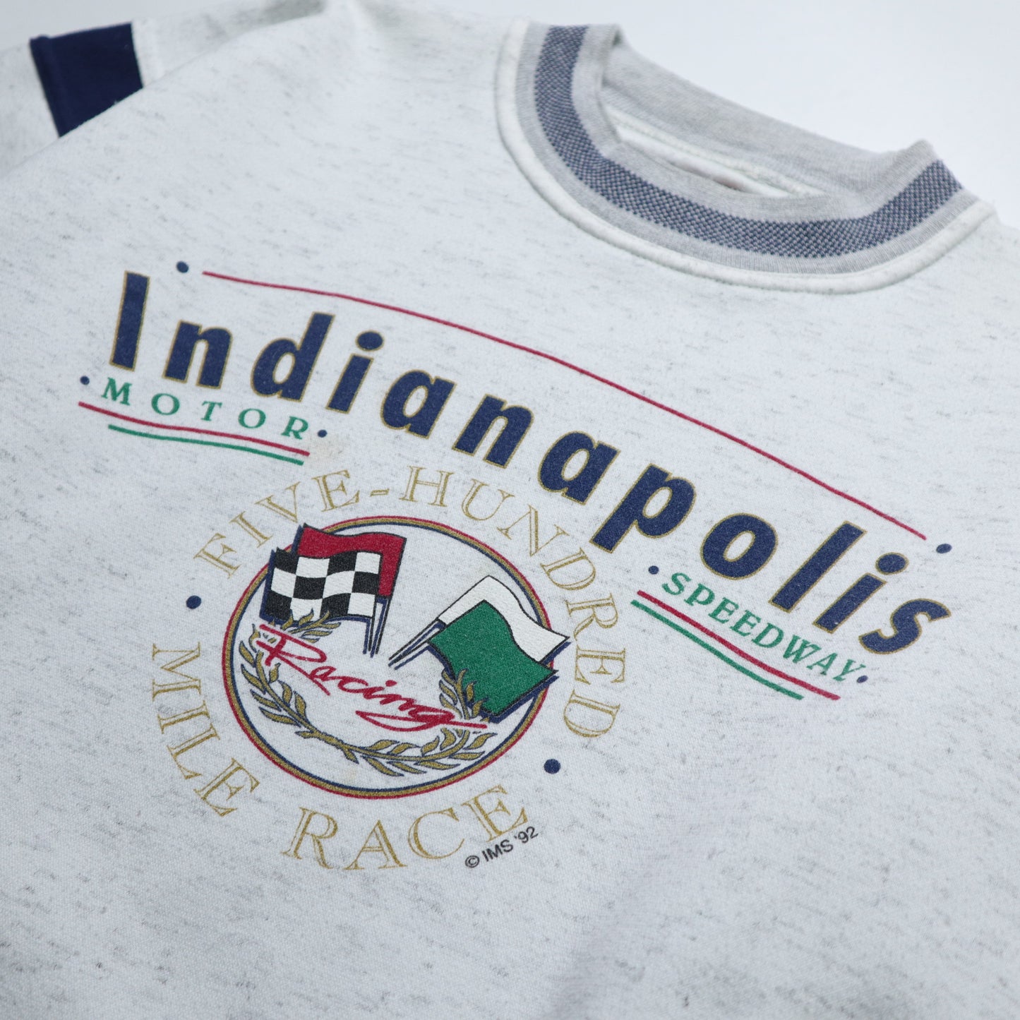 90s Indianapolis racing sweatshirt two-color collar college tee
