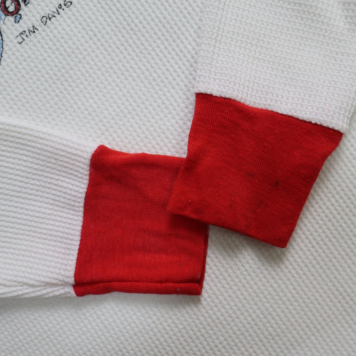 70 - 80s 美國製 加菲貓騎乘雪球 華夫格紋上衣 - 富士鳥古著