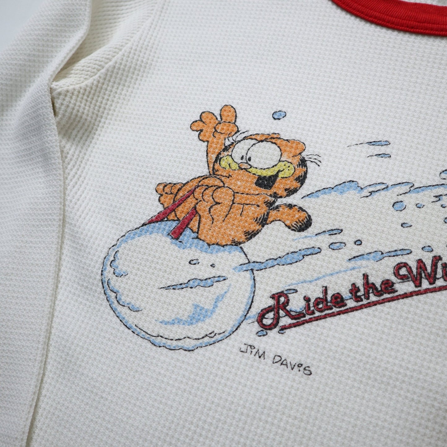 70 - 80s 美國製 加菲貓騎乘雪球 華夫格紋上衣 - 富士鳥古著