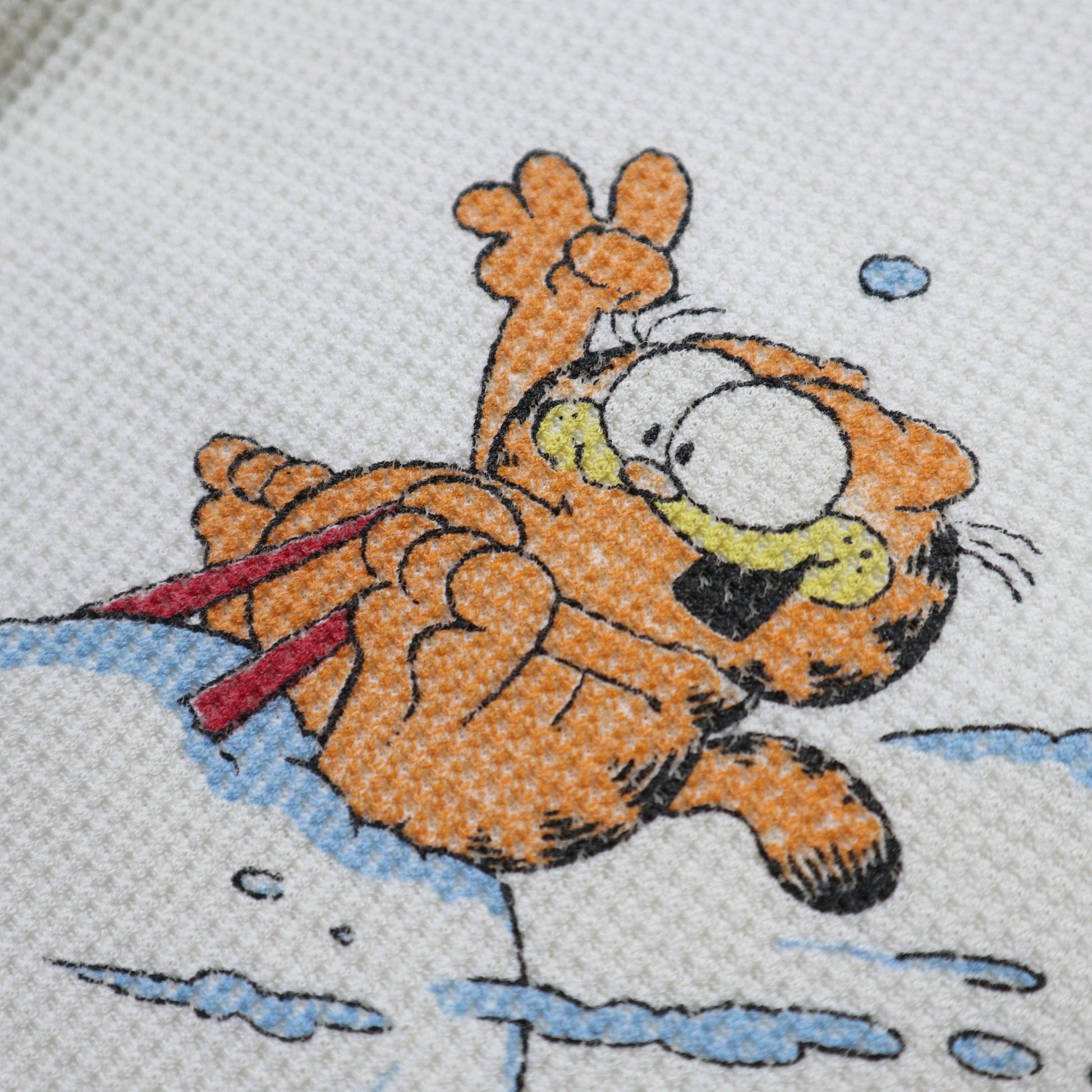 70 - 80s 美國製 加菲貓騎乘雪球 華夫格紋上衣 - 富士鳥古著