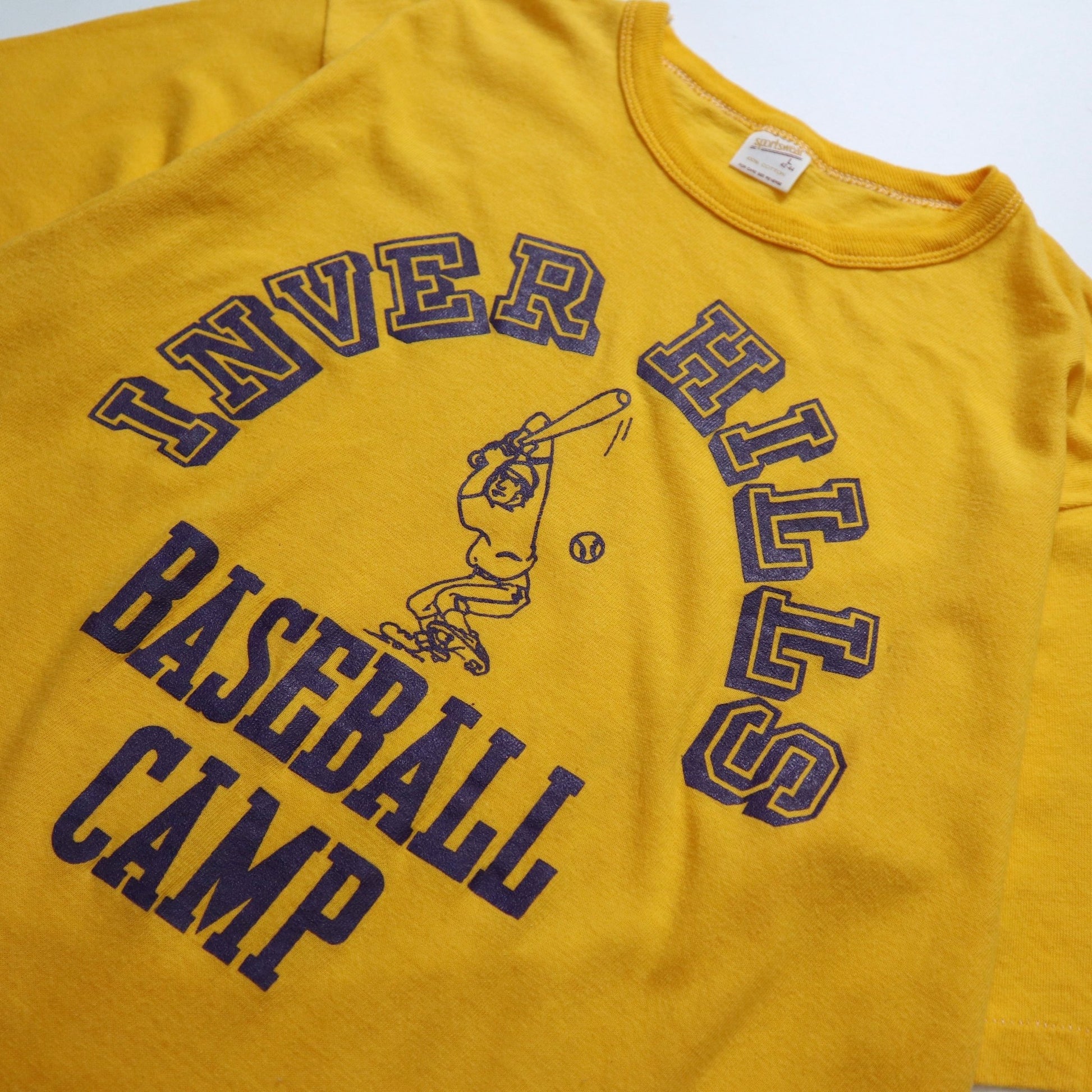 70 - 80s 美國製 Sportswear 棒球訓練營黃色膠印tee - 富士鳥古著