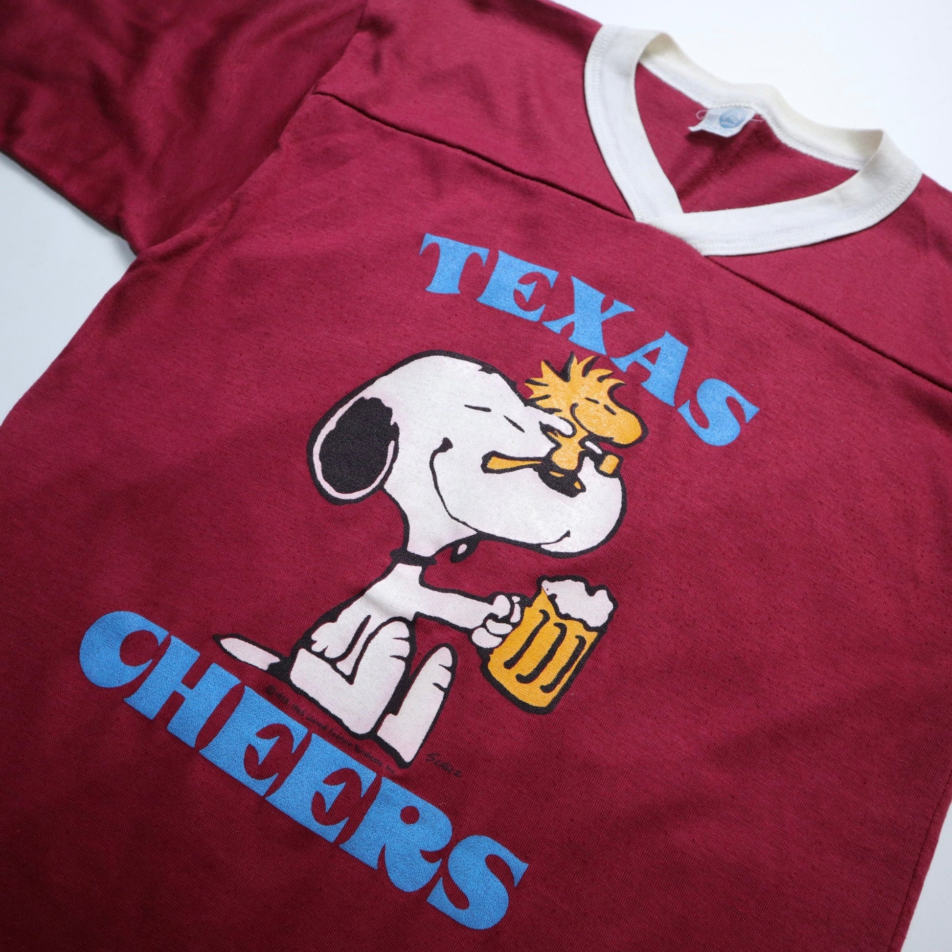 70 - 80s 美國製 TEXAS Cheers Snoopy 酒紅色美式足球tee - 富士鳥古著