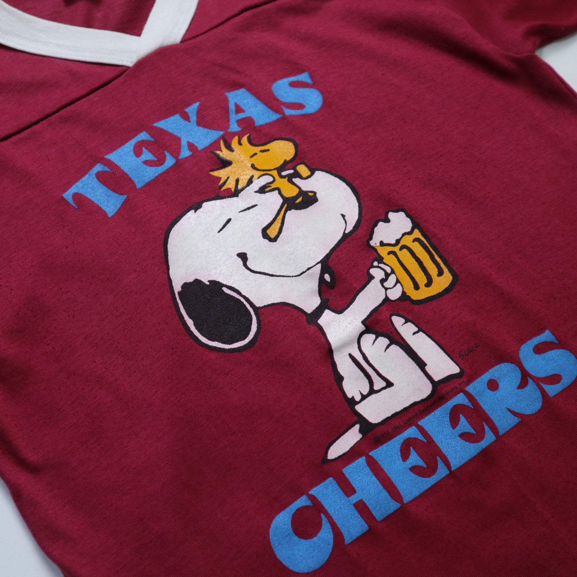 70 - 80s 美國製 TEXAS Cheers Snoopy 酒紅色美式足球tee - 富士鳥古著